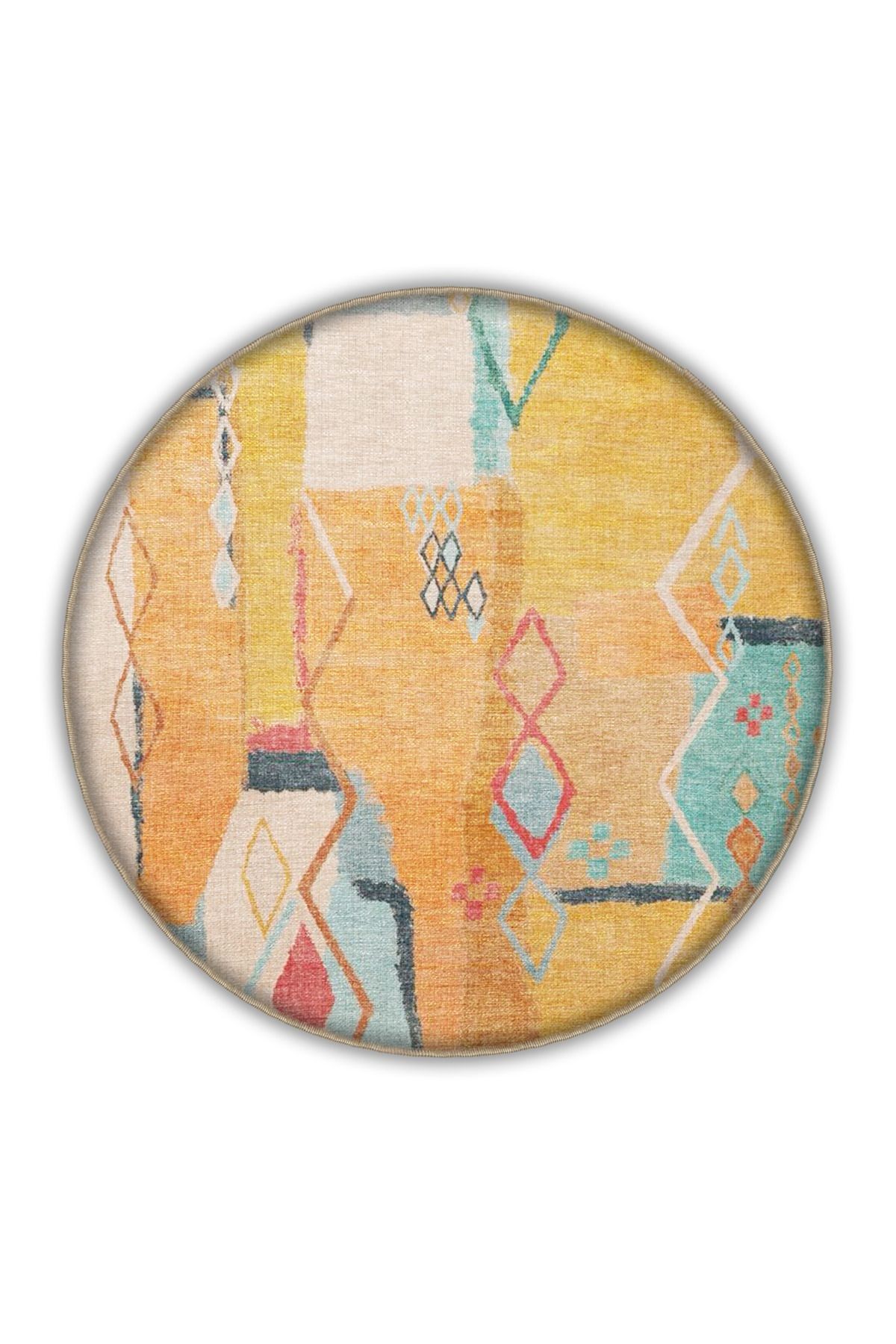 Çok Renkli Karma Motifli Geometrik Desenli Saçaklı Vintage Dekoratif Halı 3282