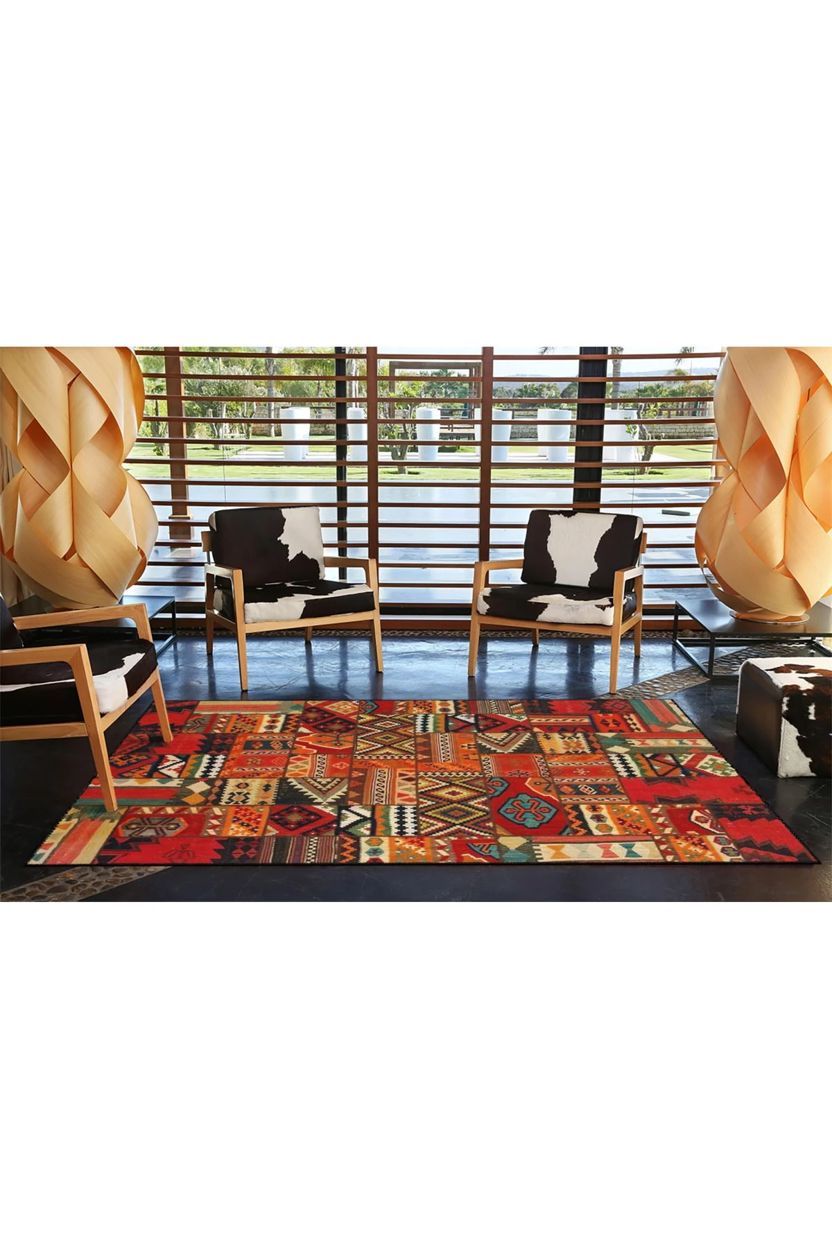 Geleneksel Kahverengi Çok Renkli Desenli Dokuma Taban ve Dekoratif Yıkanabilir Halı miravip8536