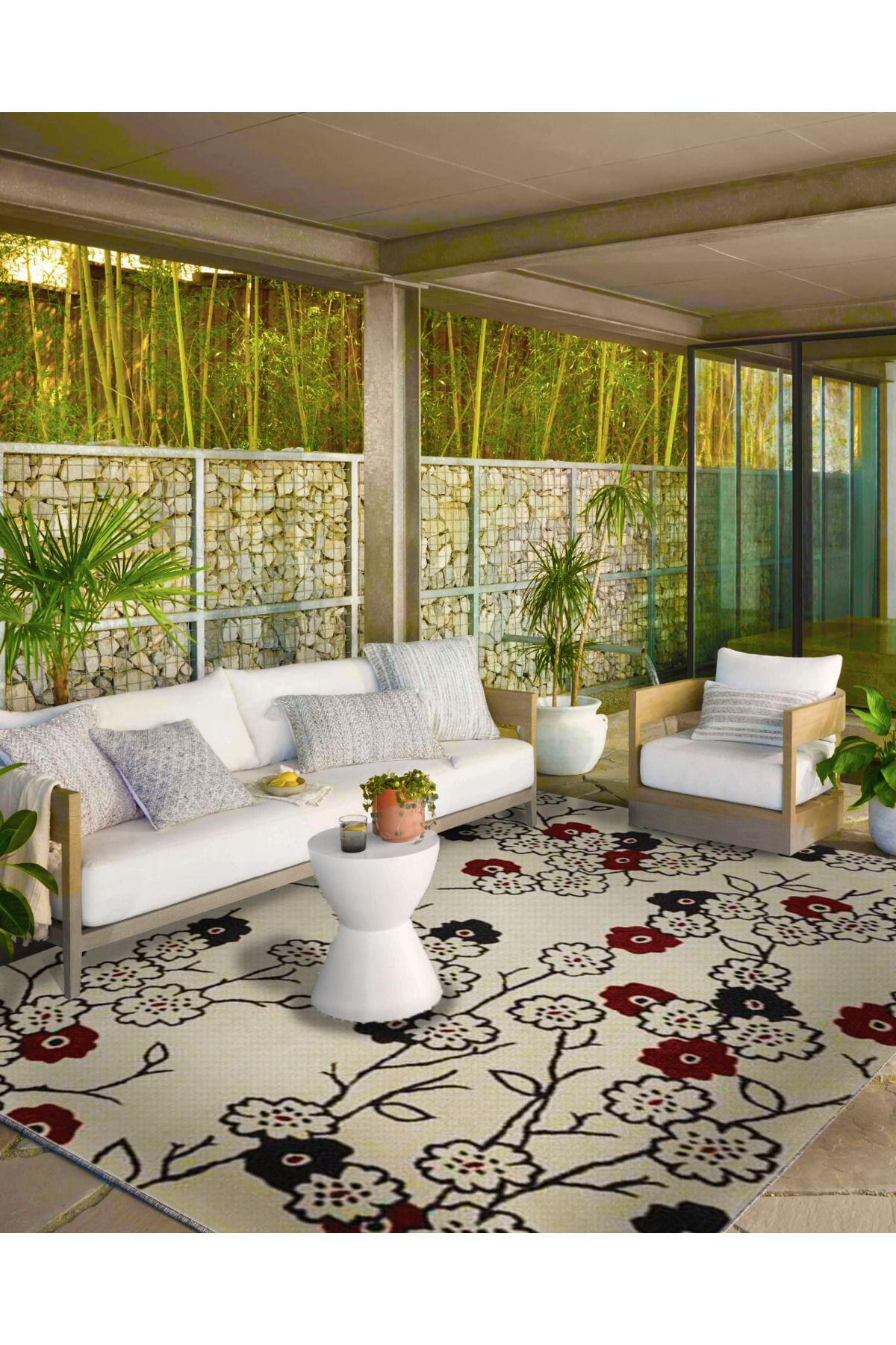 Krem Temalı Çiçekli Temalı Dokuma Taban Halı ve Yıkanabilir Halı miravip9852