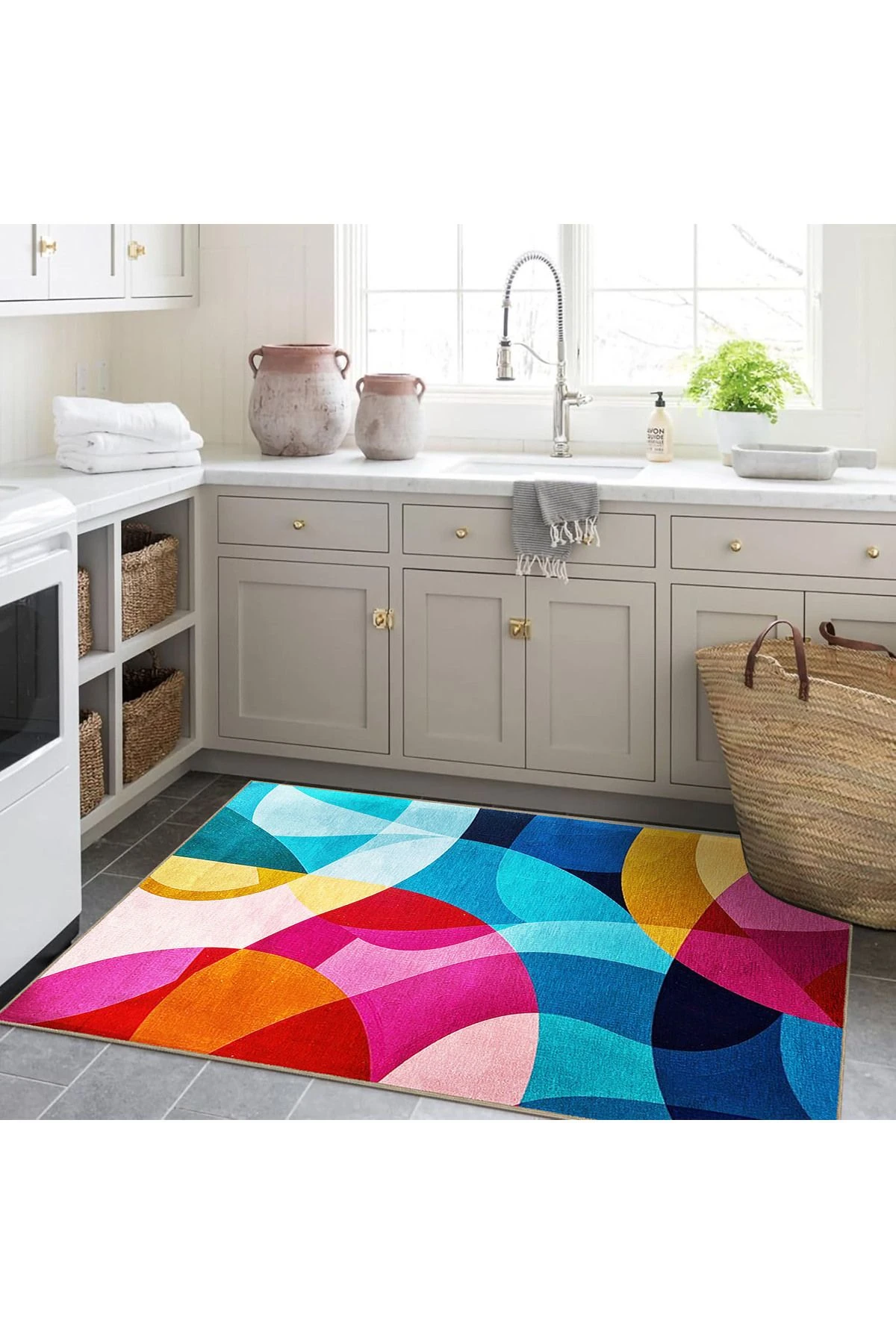 Emre Koleksiyonu Çok Renkli Soyut Detaylı Geometrik Desenli Dokuma Taban Modern Dekoratif Halı 33