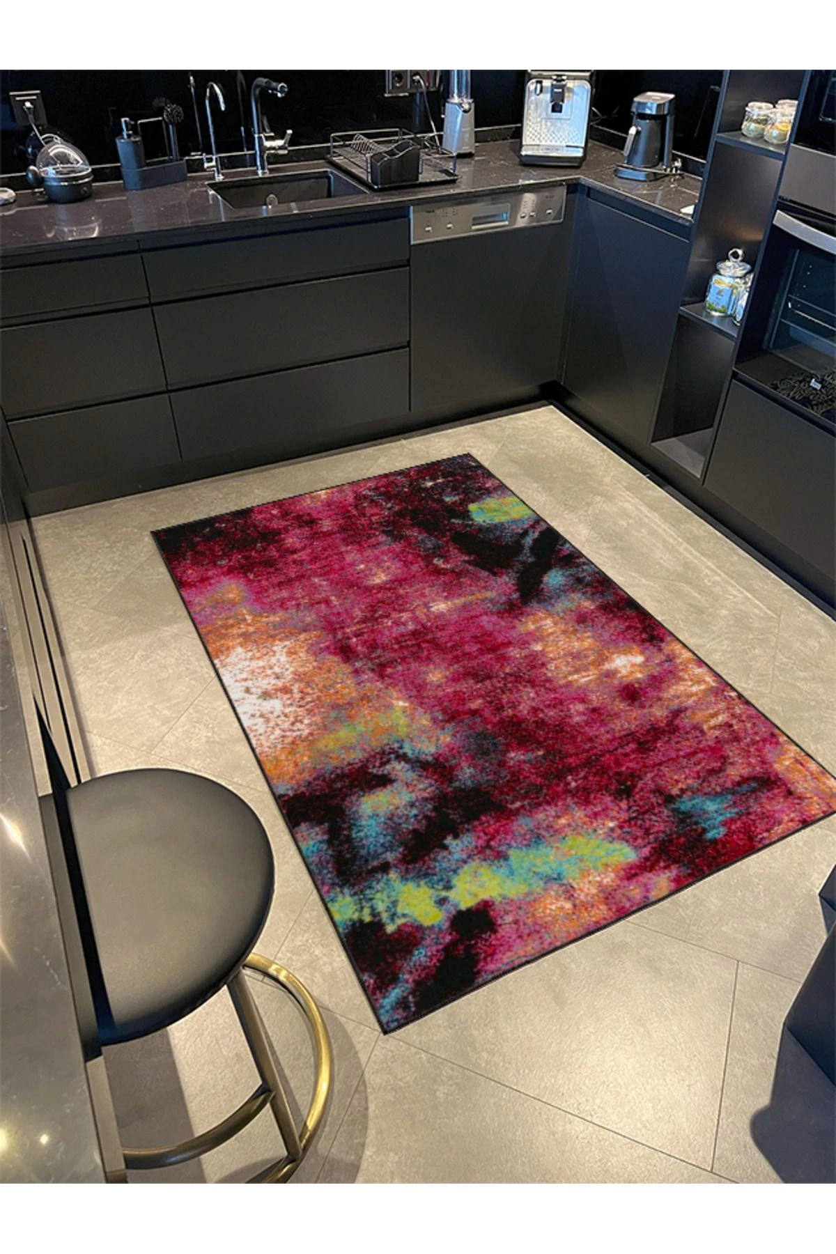 Mor Siyah Pastelli Desenli Dokuma Taban Halı ve Yıkanabilir Halı miravip10419