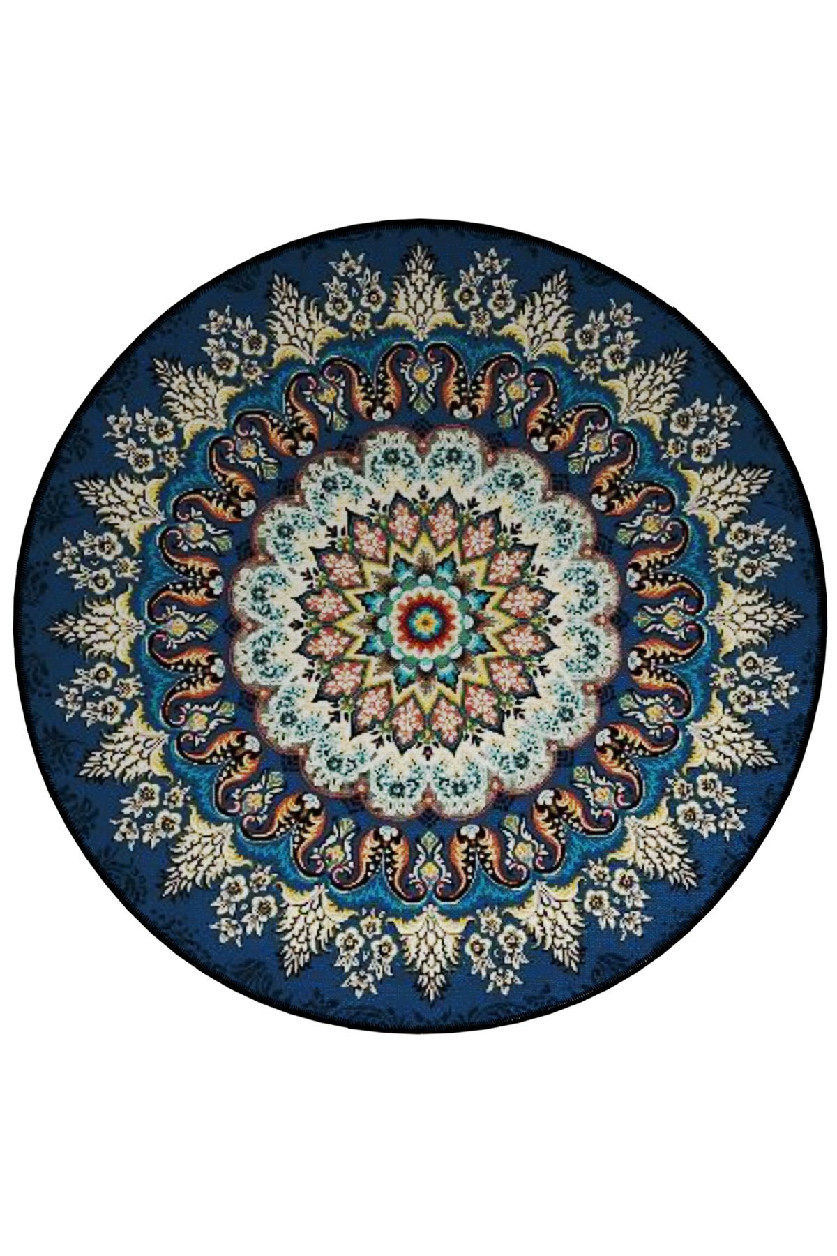 Mira Yuvarlak Lacivert Antik Desen Detaylı Dokuma Taban Modern Dekoratif Halı 5670