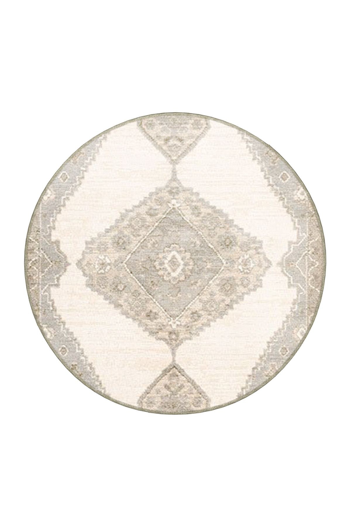 Bej Temalı Geleneksel Motif Desenli Vintage Dekoratif Halı 4592