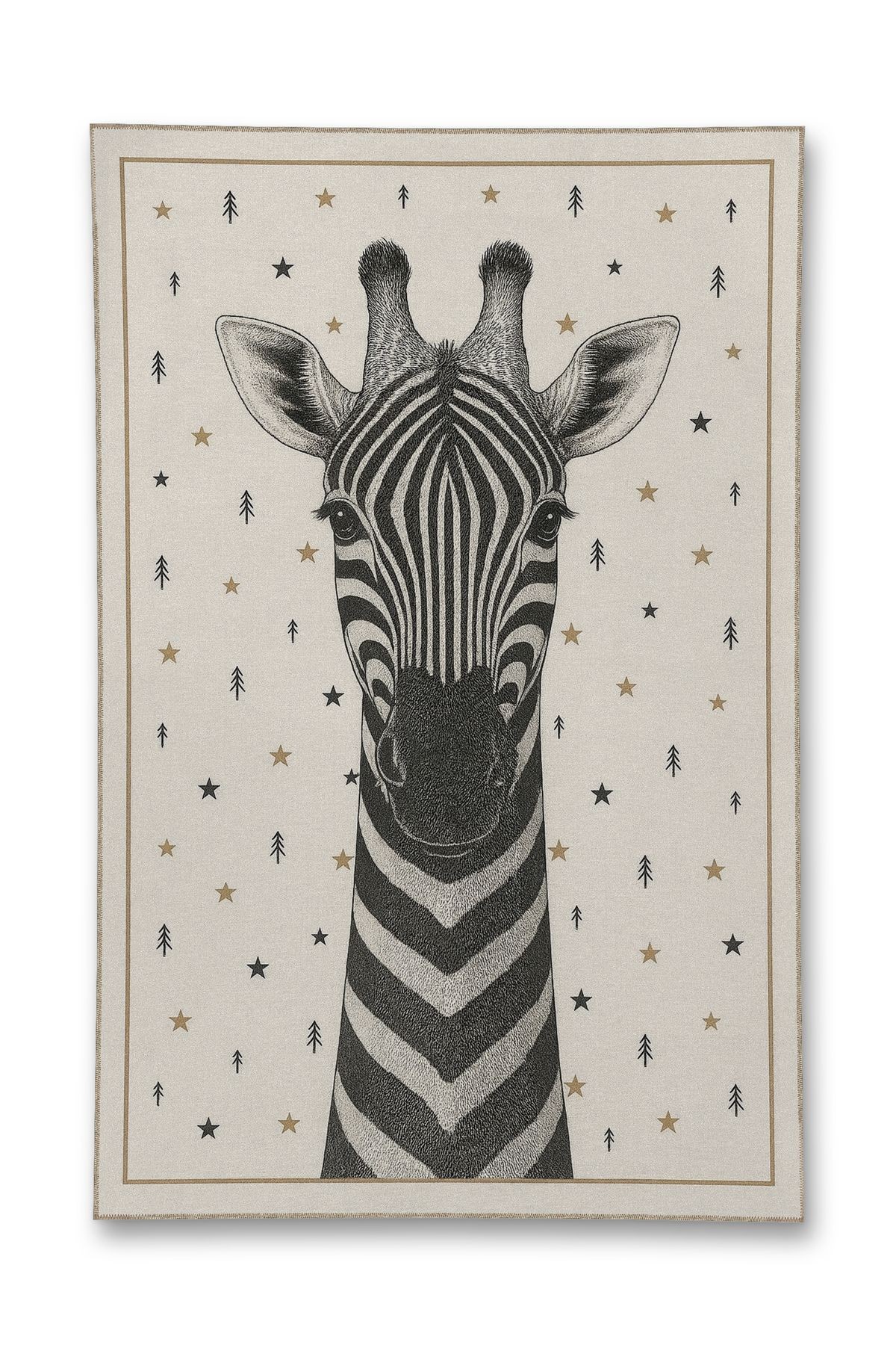 Mosso Yıldızlar ve Zebra Detaylı Dokuma Taban Modern Dekoratif Halı mosso155