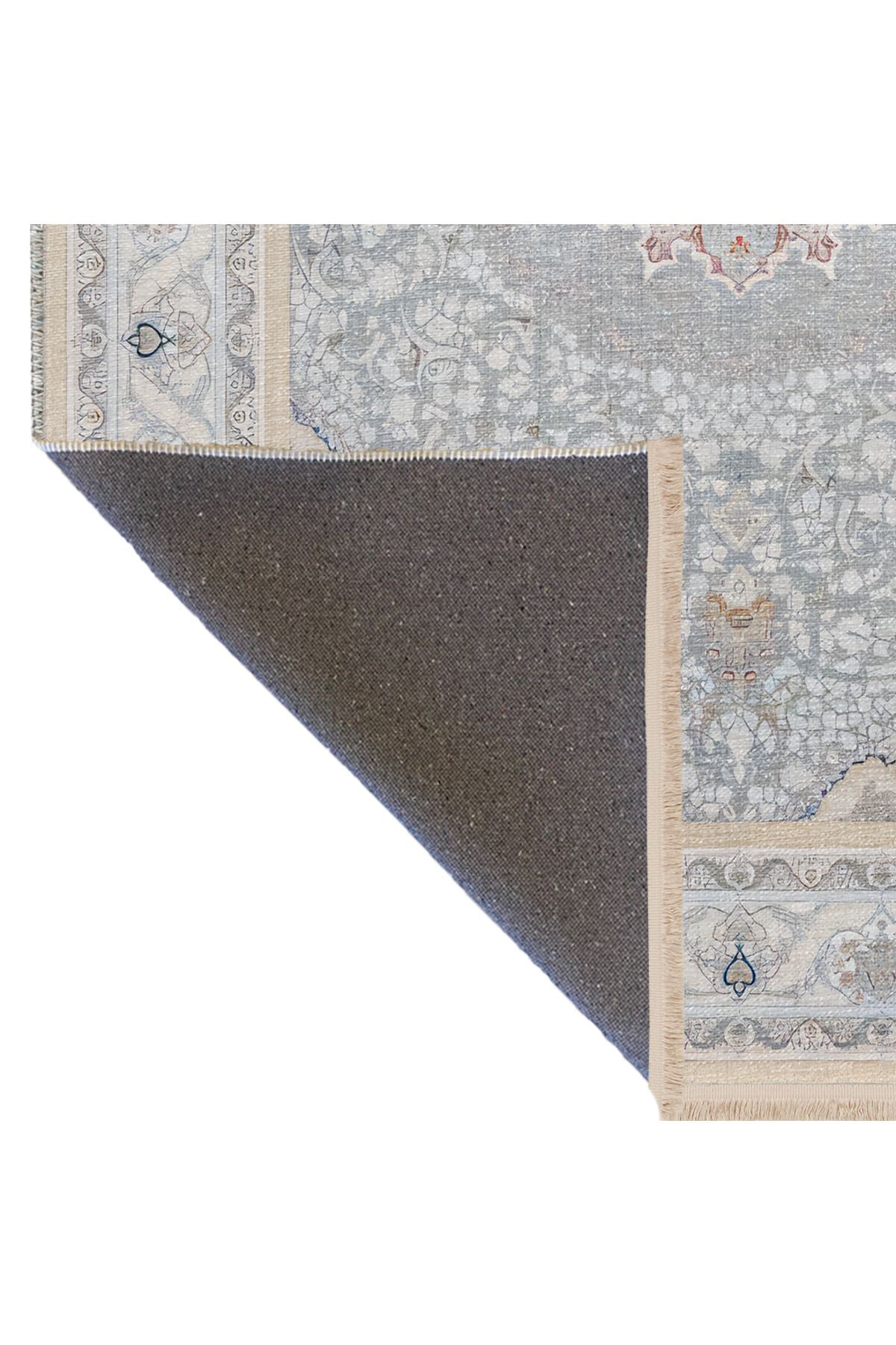 Pudra Bej Temalı Geleneksel Motif Çiçek Desenli Kreatif Vintage Dekoratif Halı 2402