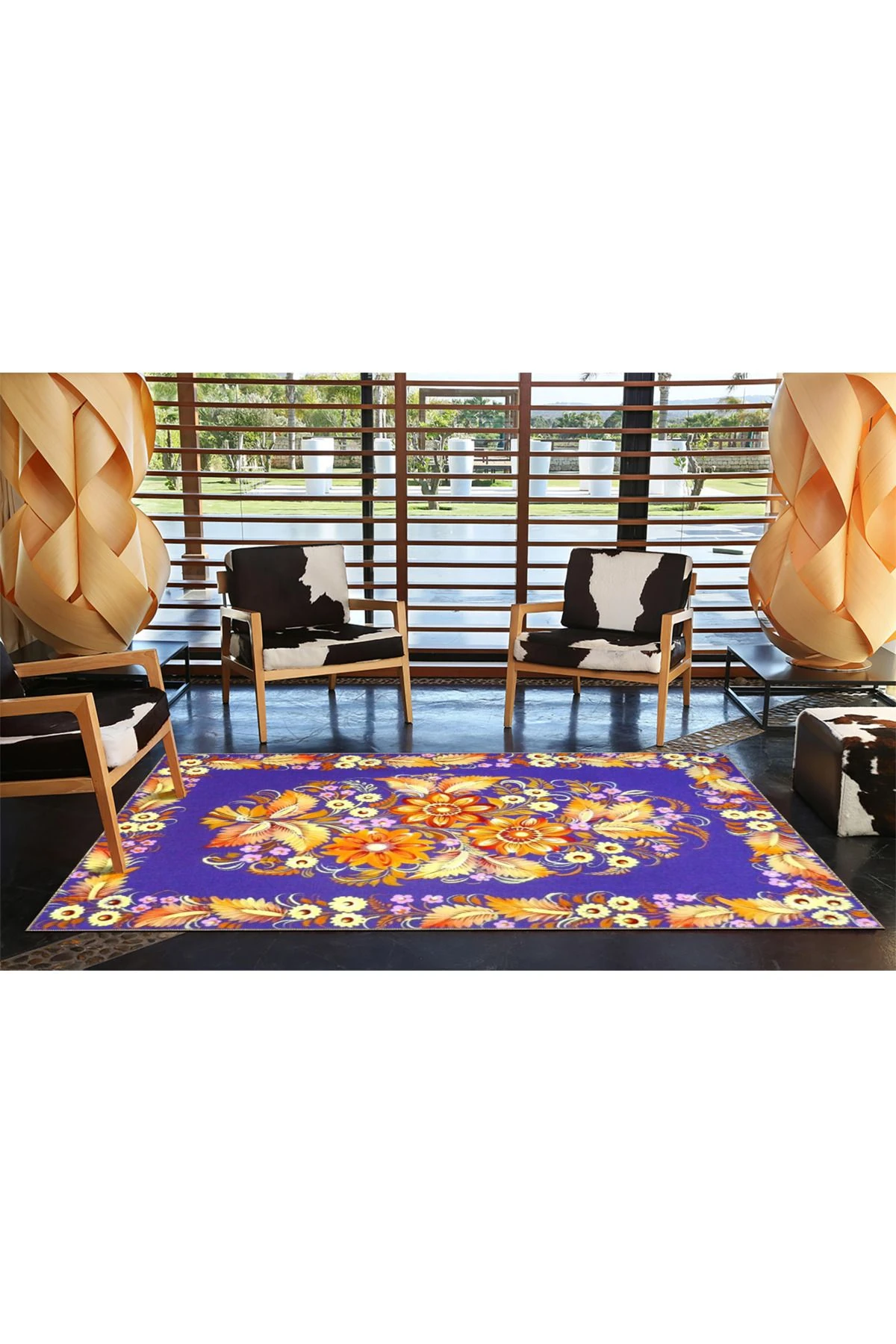 Mor Tonlu Çiçekli Floral Modern Dekoratif Halı miravip288