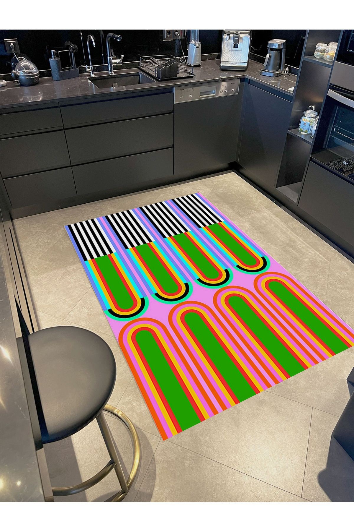 Kubilay Koleksiyonu Çok Renkli Soyut Geometrik Detay Desenli Dokuma Taban Modern Dekoratif Halı 21