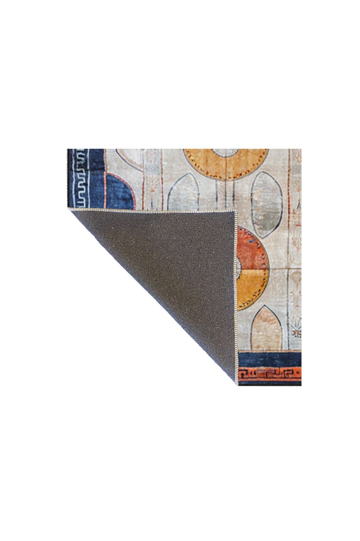 Paris Koleksiyonu Çok Renkli Geometrik Şekil Desenli Vintage Dekoratif Halı 108