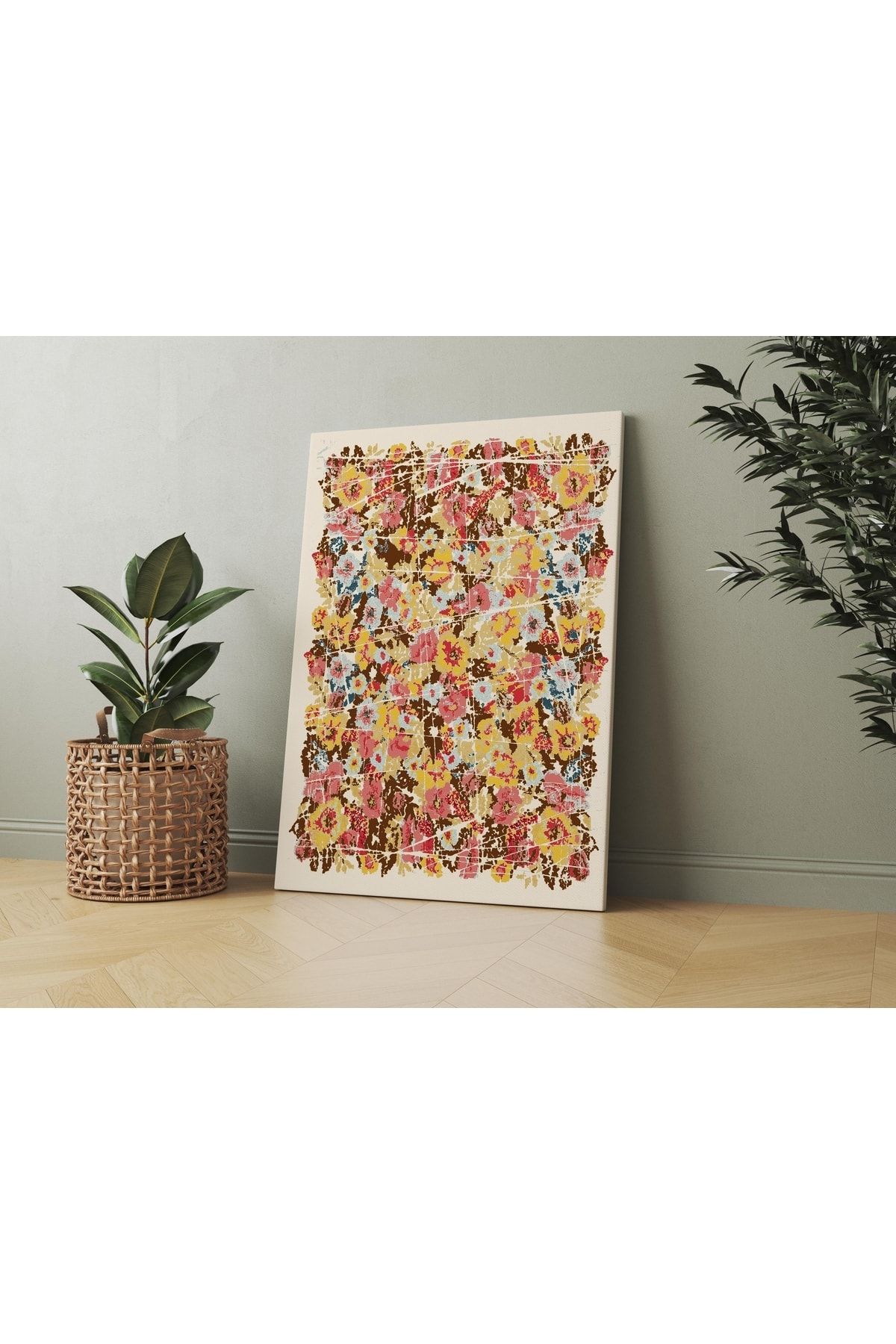 Kanvas Tablo Mavi Pembe Sarı Vintage Temalı 134