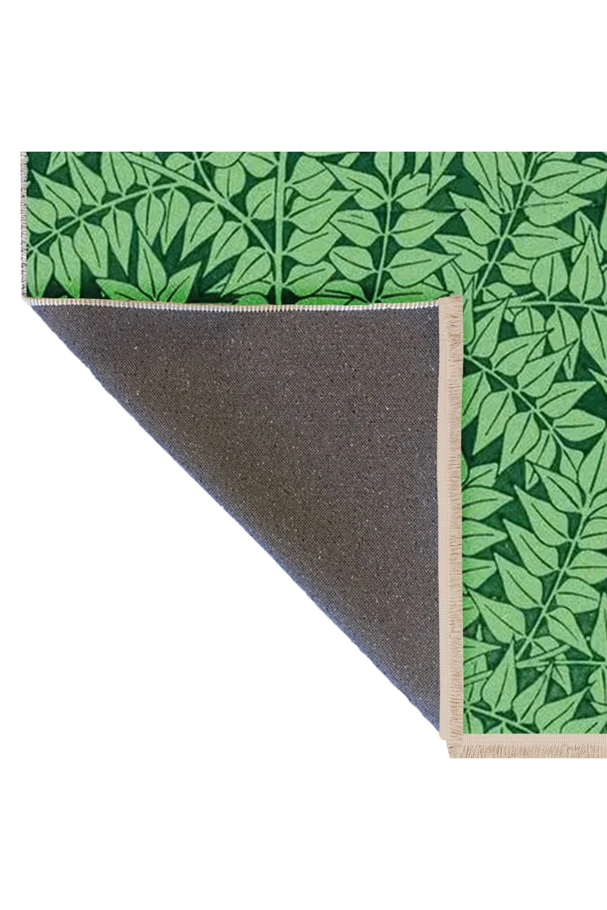 Özge Koleksiyonu Yeşil Tonlarda Yapraklar Desenli Dokuma Taban Modern Dekoratif Halı özge06