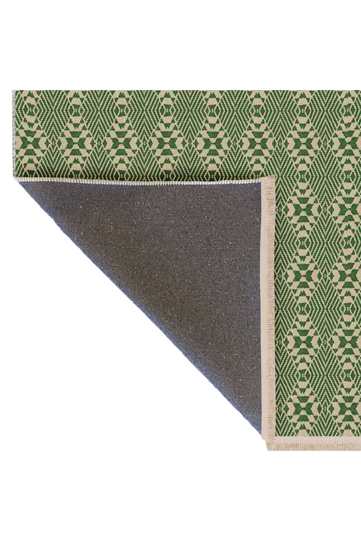 Paris Koleksiyonu Yeşil Temalı Geometrik Şekil Motifleri Desenli Vintage Dekoratif Halı 156