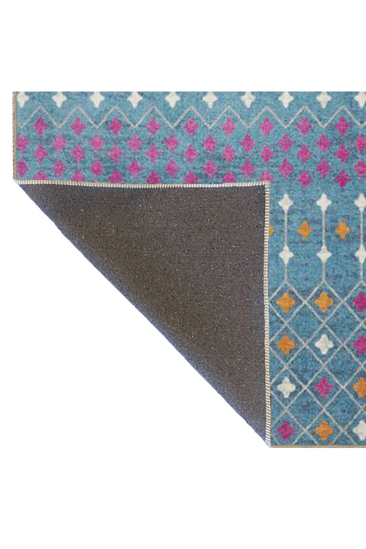 Mavi Arkplan Renklerinde Baklavalı Desenli Dokuma Taban ve Dekoratif Halı miravip628