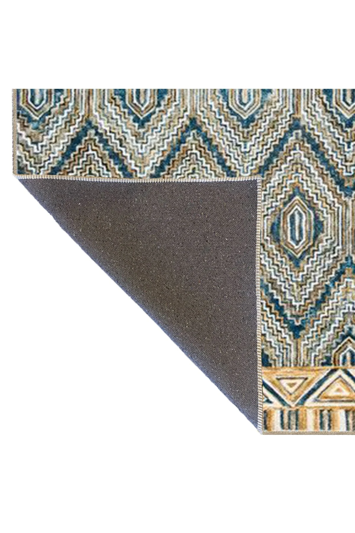 Mavi Bej Temalı Geleneksel Motif Desenli Vintage Dekoratif Halı 4637