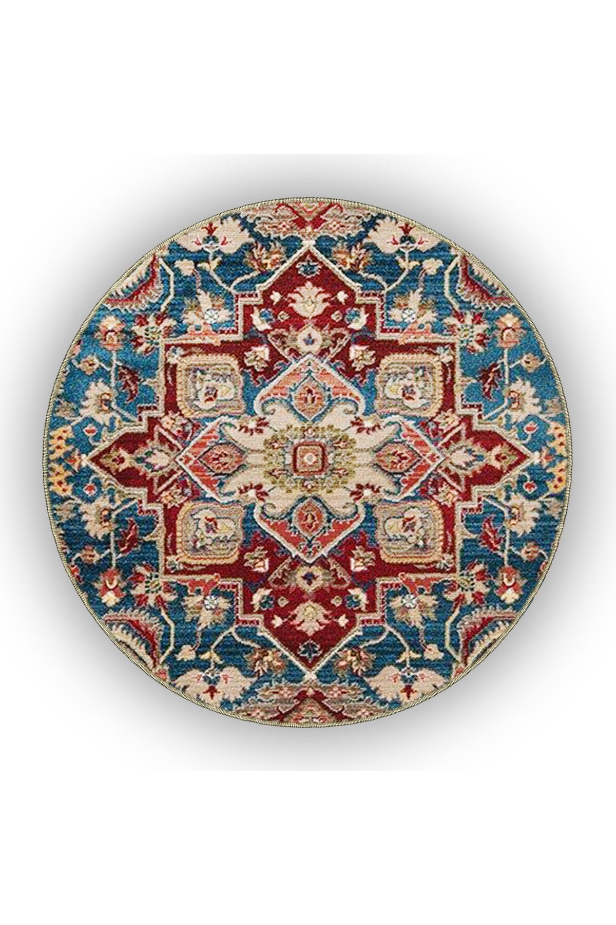 Mavi ve Bordo Temalı Geleneksel Motif Etnik Desenli Vintage Dekoratif Halı 4973