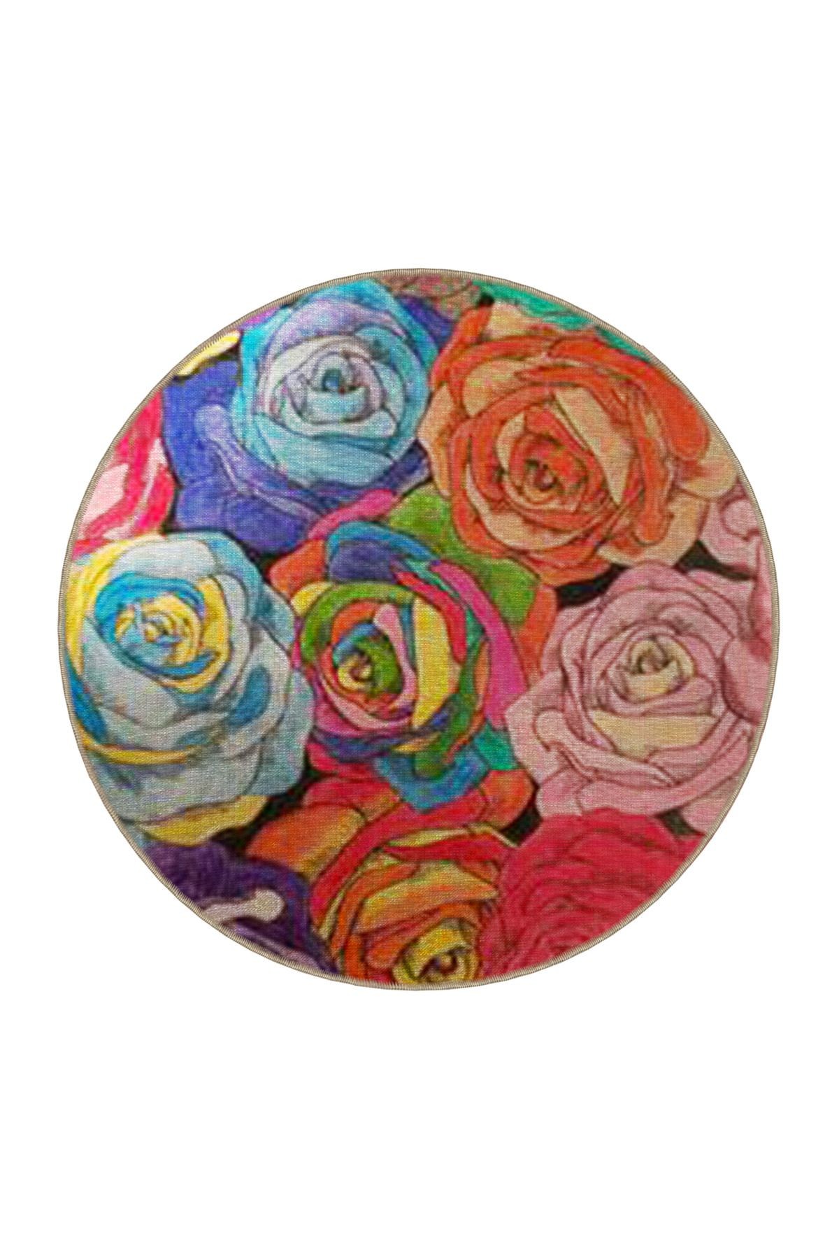 Çok Renkli Soyut Çiçek Gül Desenli Modern Dekoratif Halı 3475