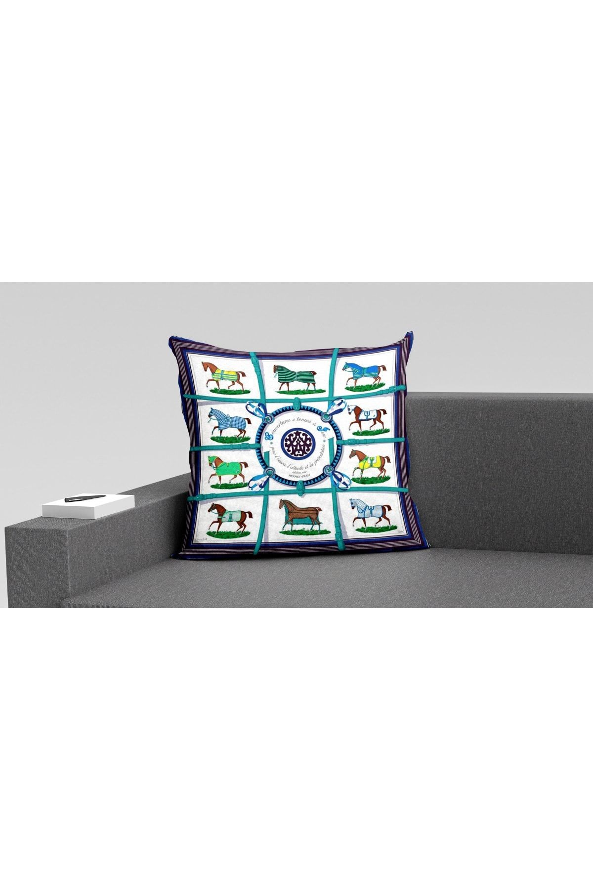 Kırlent Lacivert Bordo Mavi Atlar Temalı Pillow54