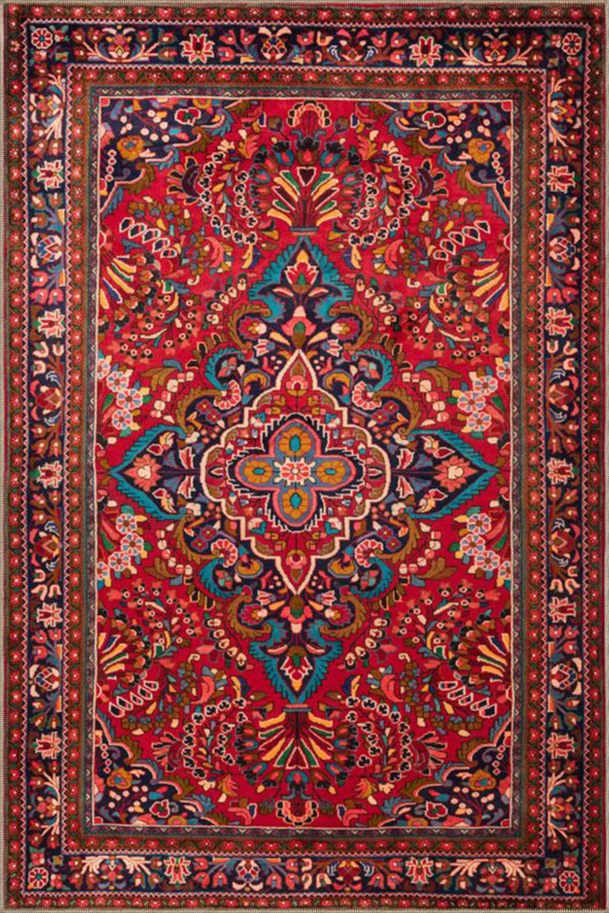 Kırmızı Renkli Geleneksel Modern Dokuma Taban ve Dekoratif Halı miravip104