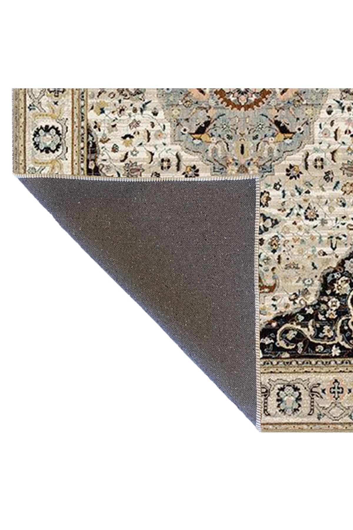 Bej Temalı Geleneksel Motif Çiçek Desenli Vintage Dekoratif Halı 4633