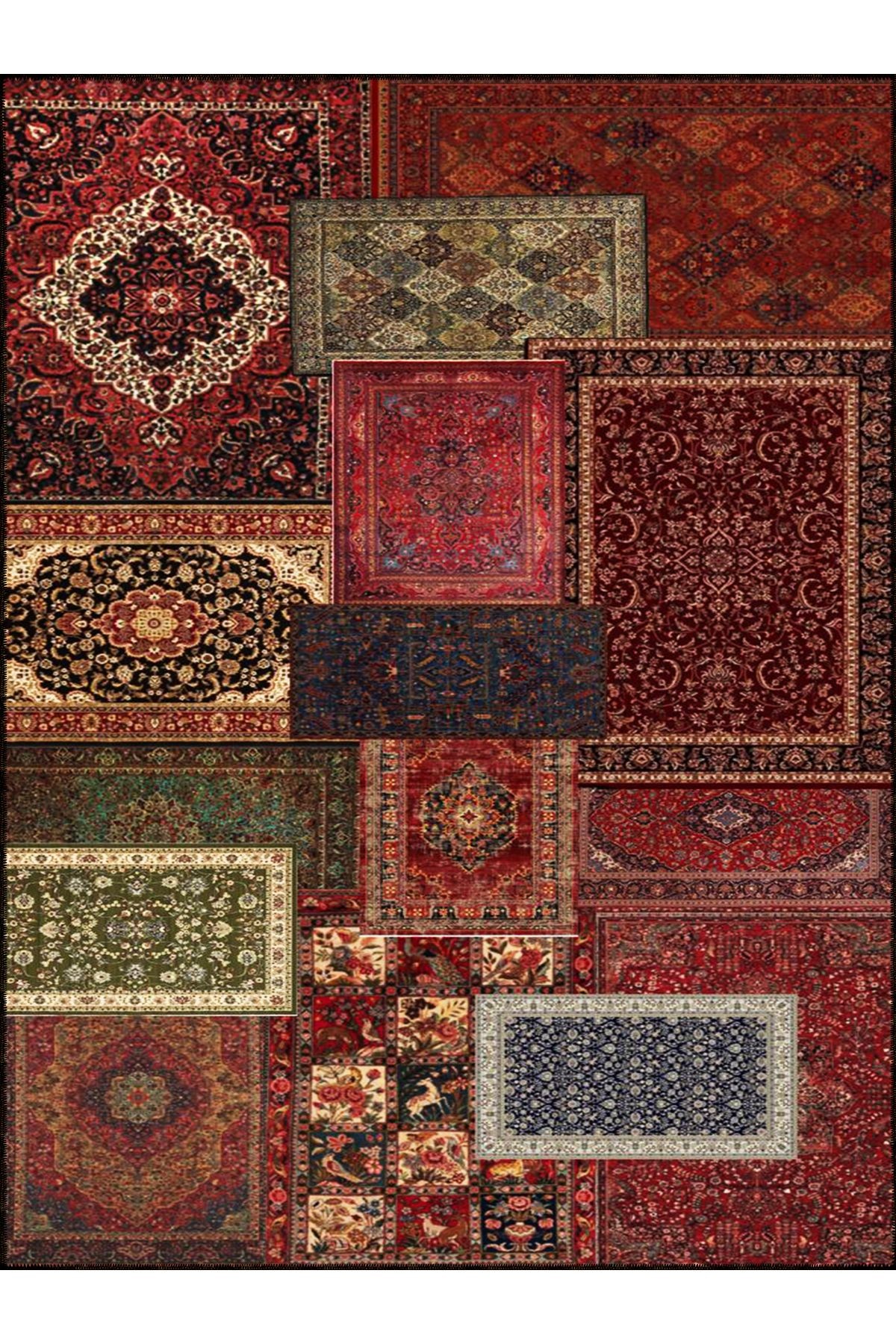 Kuvars Koleksiyonu Çok Renkli Vintage Motifler Desenli Dokuma Taban Etnik Dekoratif Halı kuvars32