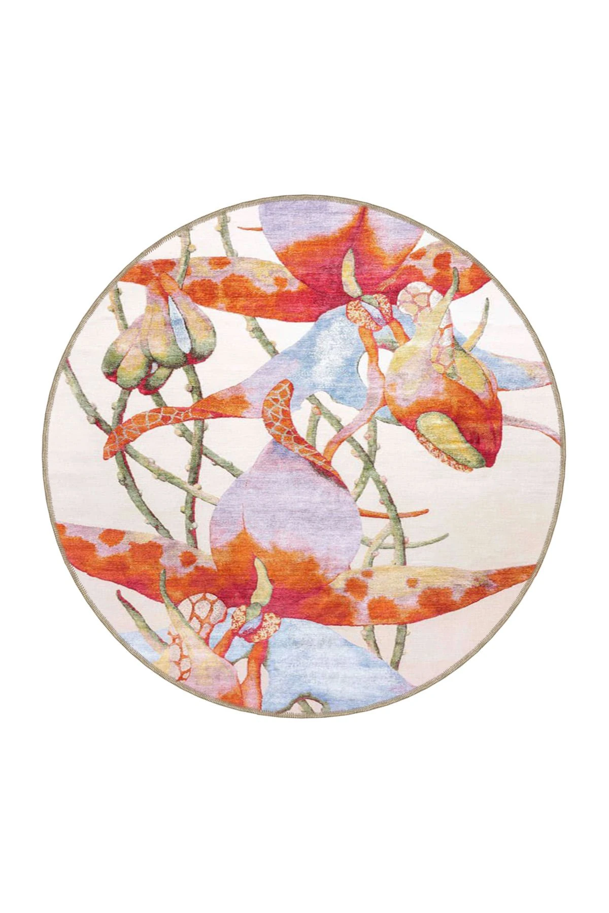 Krem Tonlarda Renkli Desenli Dokuma Taban miravip662