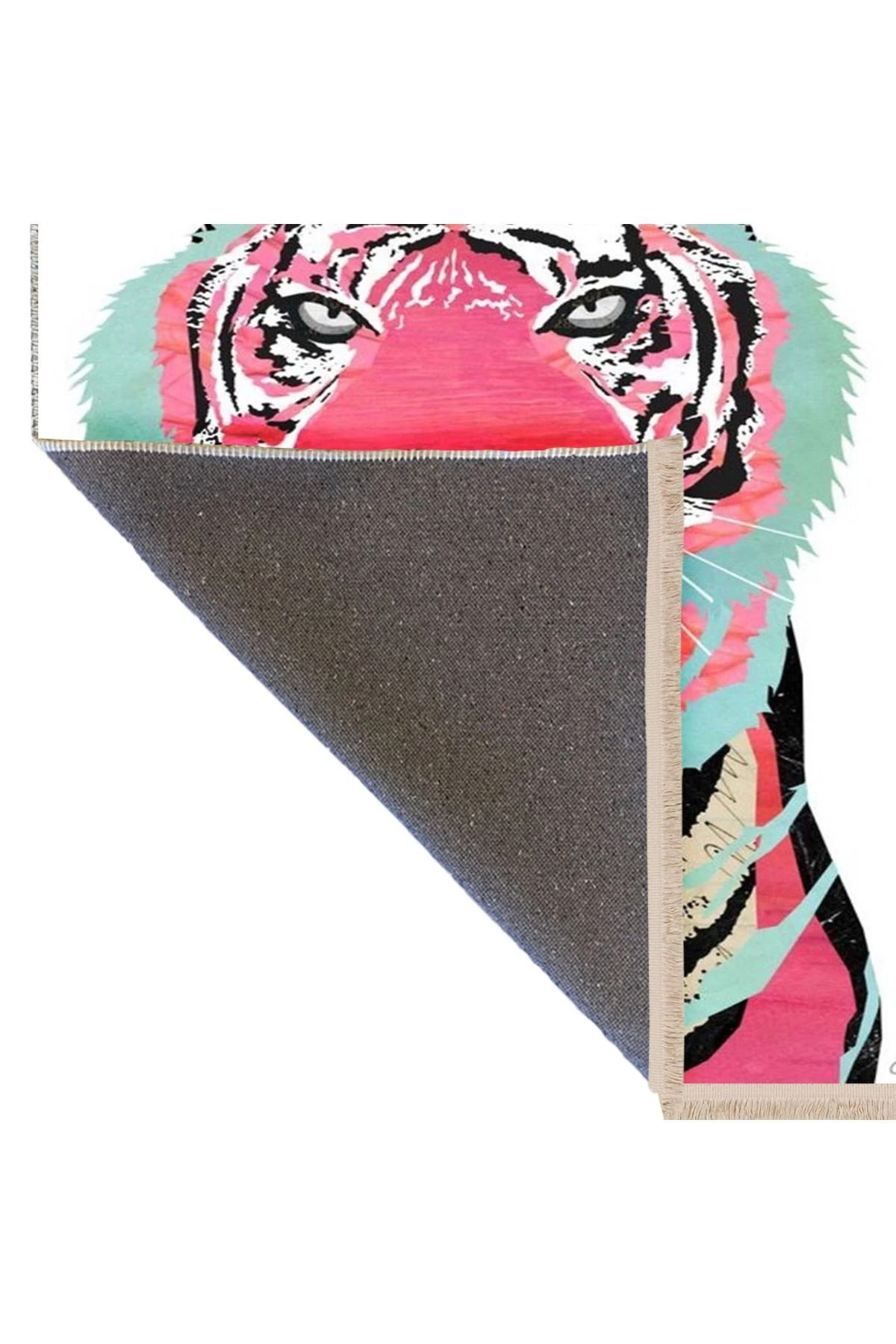 İnci Koleksiyonu Pembe ve Mavi Detaylı Kaplan Desenli Dokuma Taban Modern Dekoratif Halı inci31