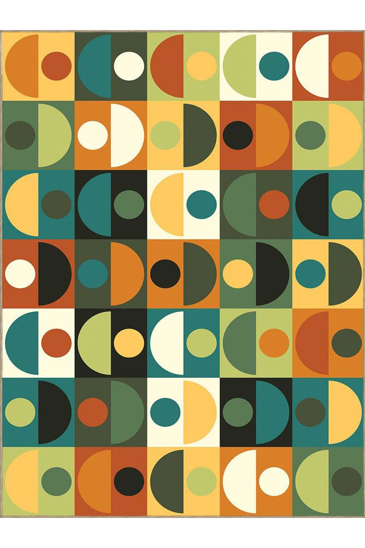 Ametist Serisi Yeşil Bej Geometrik Şekiller Desenli Dokuma Taban Modern Dekoratif Halı ametist09