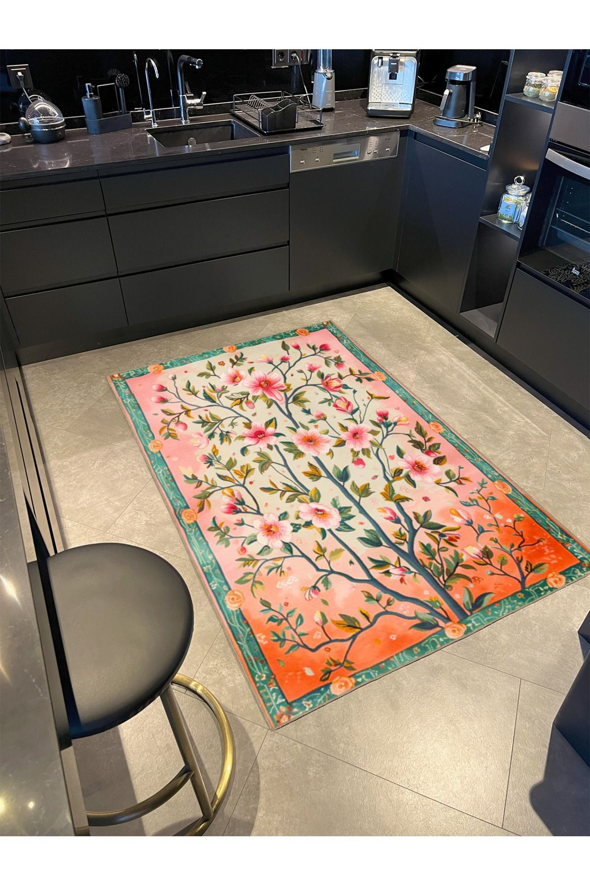 Paris Koleksiyonu Pembe Tonlar Floral Çiçek Ağacı Desenli Kreatif Modern Dekoratif Halı 147