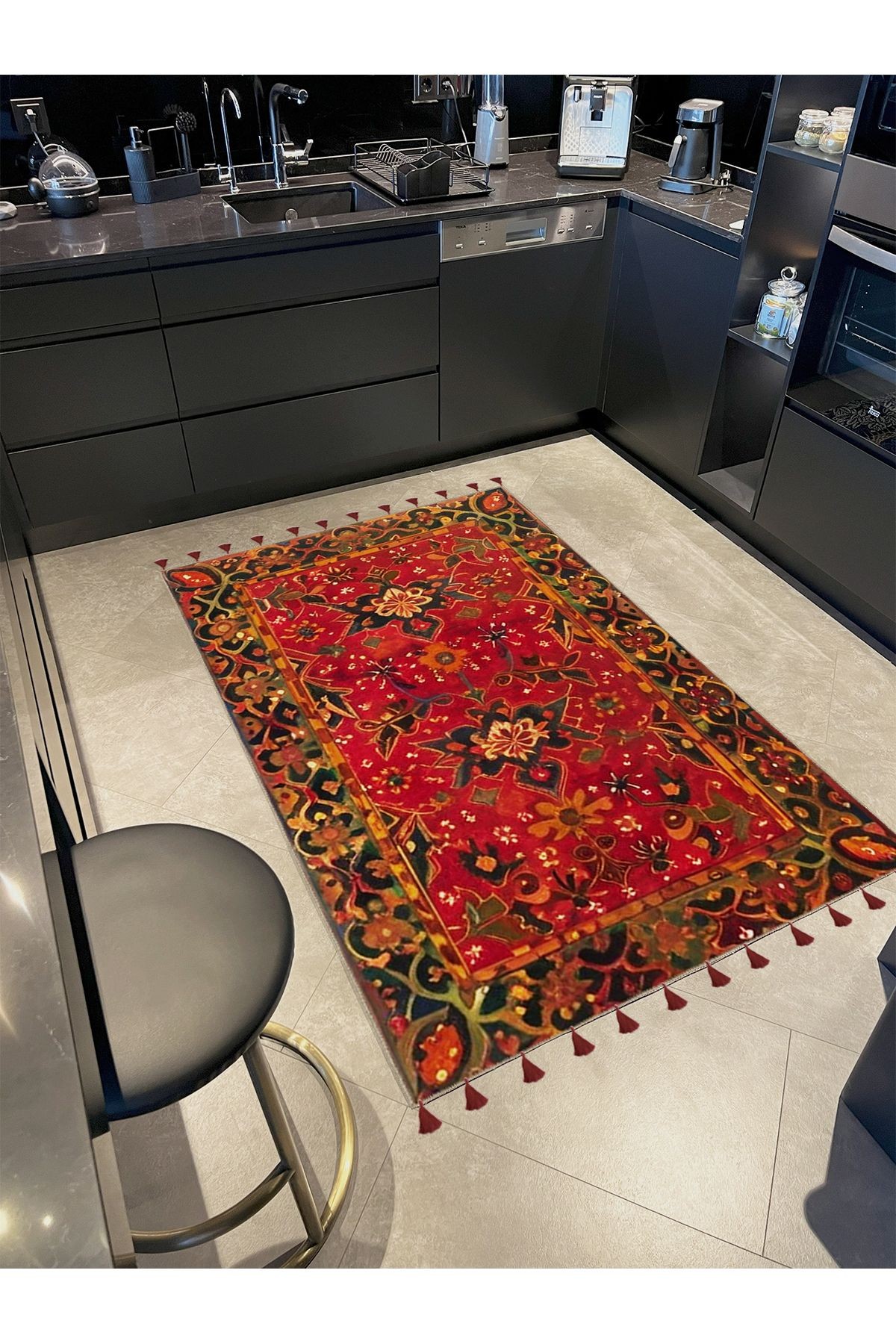 Royal Çiçek Figürlerİ Desenli Püskül Detaylı Dokuma Taban Dekoratif Halı royal39