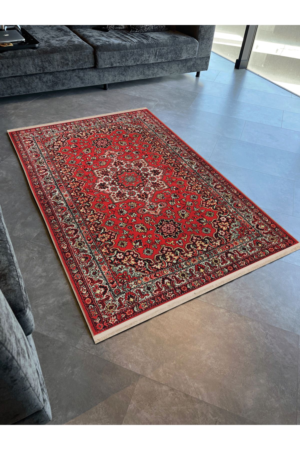 Bordo Temalı Geleneksel Motif Etnik Desenli Vintage Dekoratif Halı 2470