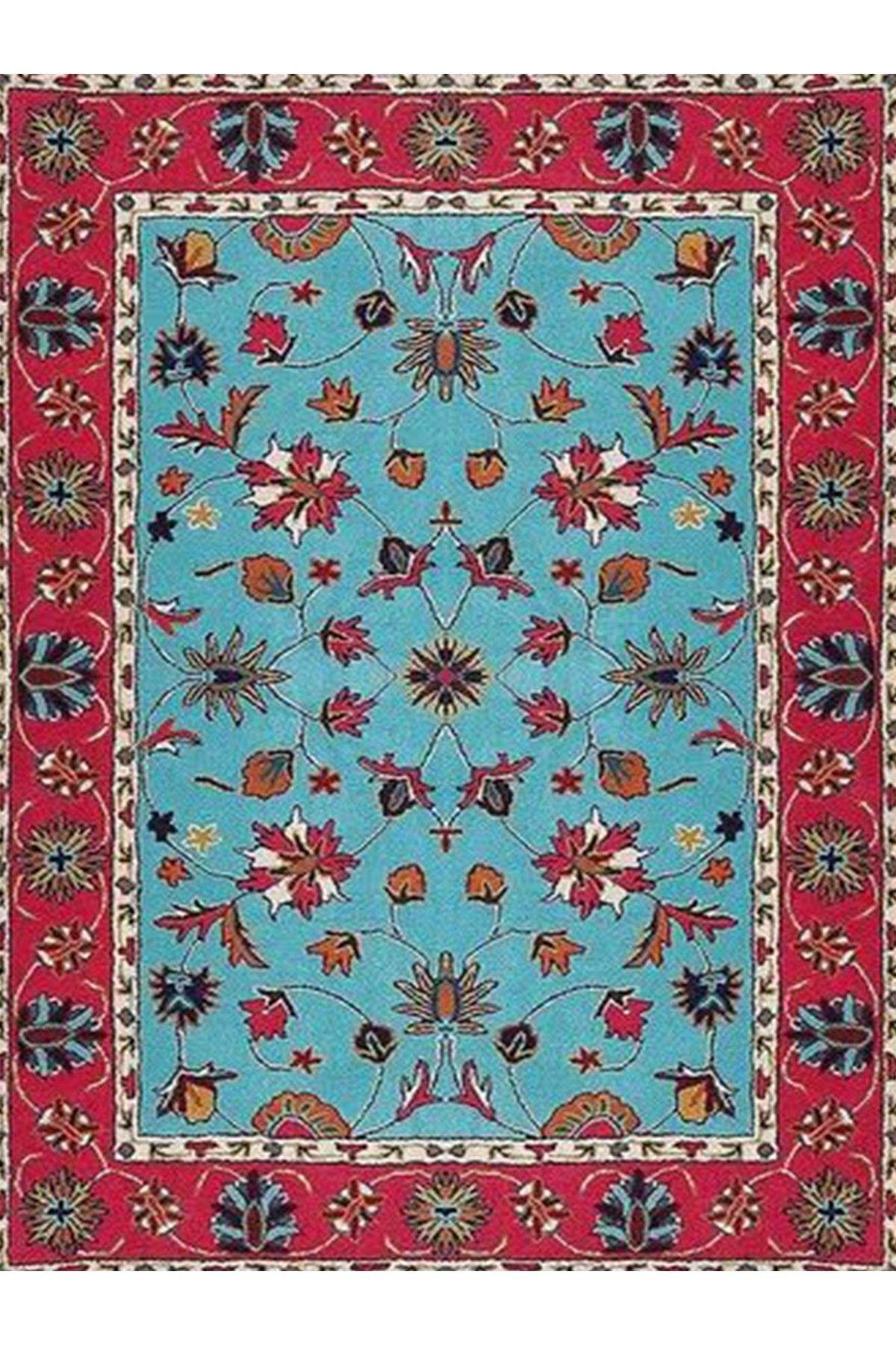 Kemal Koleksiyonu Mavi Temalı Floral ve Geleneksel Desenli Dokuma Taban Vintage Dekoratif Halı 04