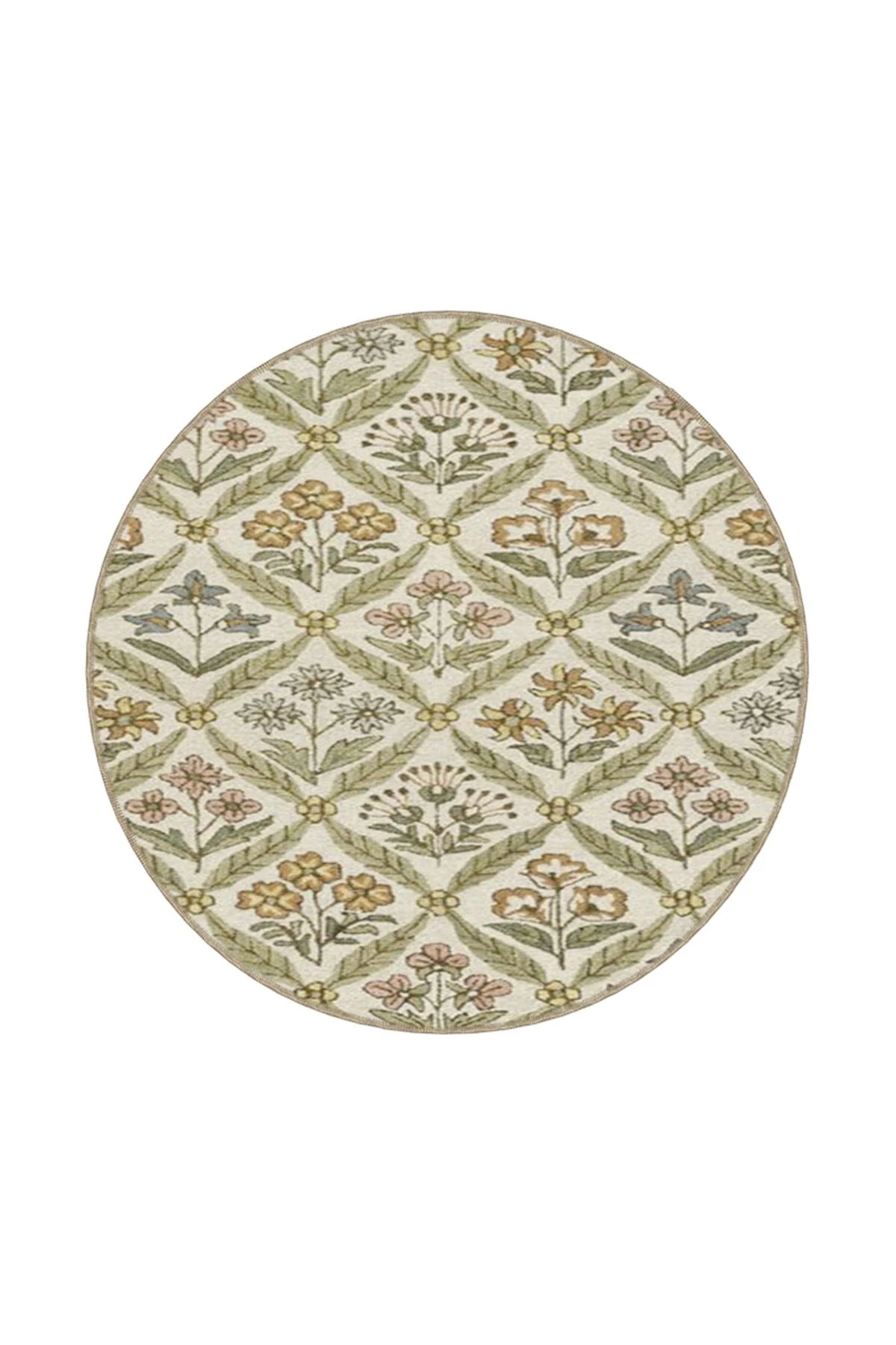 Krem Baklava İçinde Buket Çiçekli Temalı Dekoratif Yıkanabilir Halı miravip9032