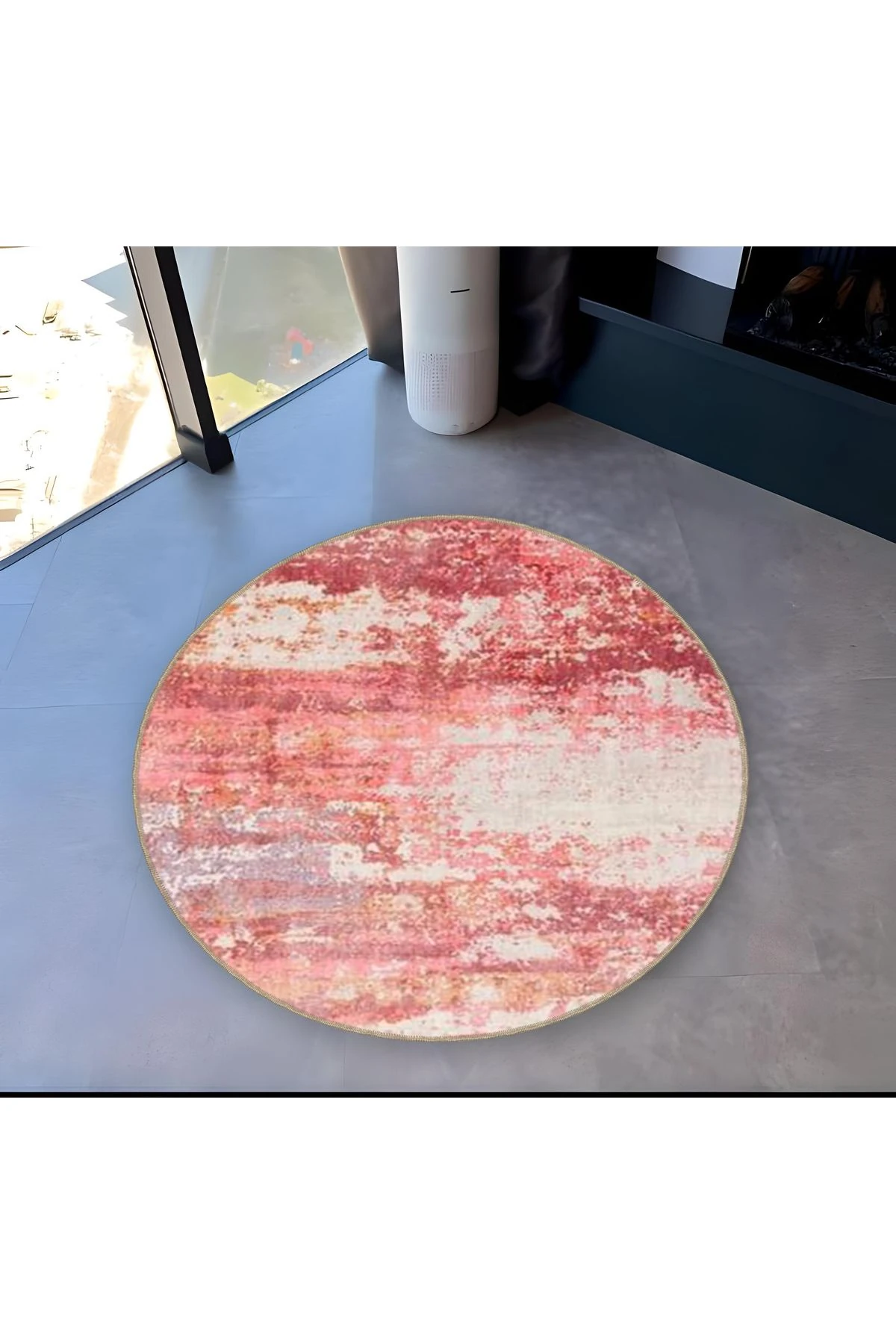 Mira Yuvarlak Pembe Tonlarda Soyut Desen Dokuma Taban Modern Dekoratif Halı 5567