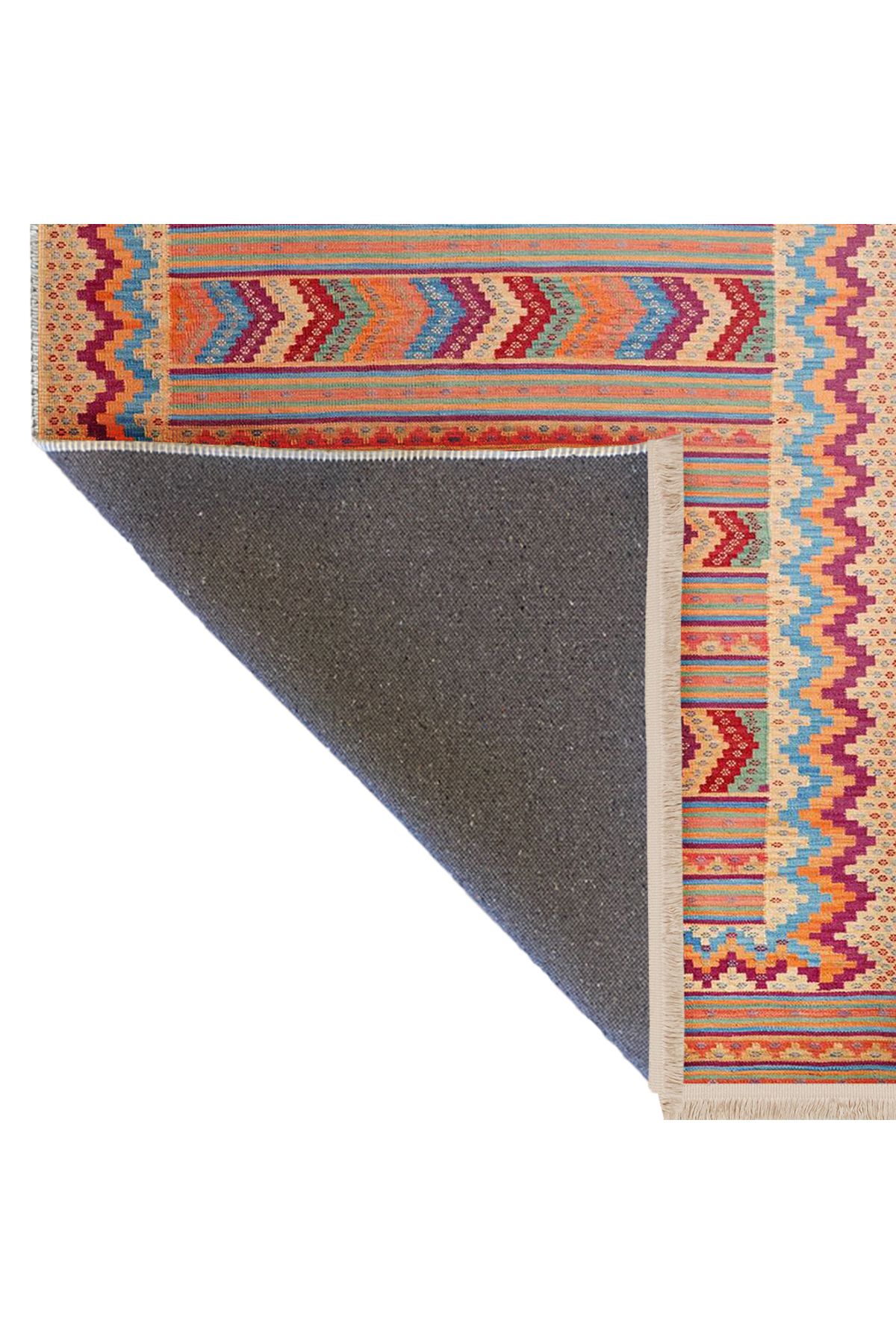 Güney Koleksiyonu Çok Renkli Karma Geometrik Motifler Desenli Vintage Dekoratif Halı 26