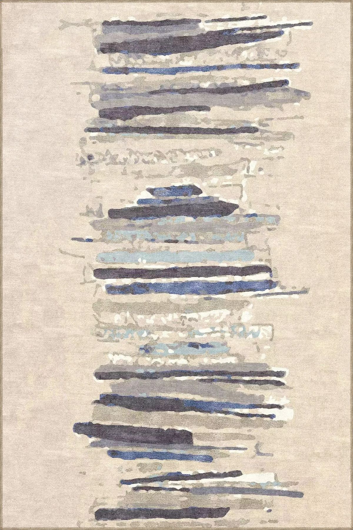 Siyah Krem Çizgili Desenli Dekoratif Halı miravip895