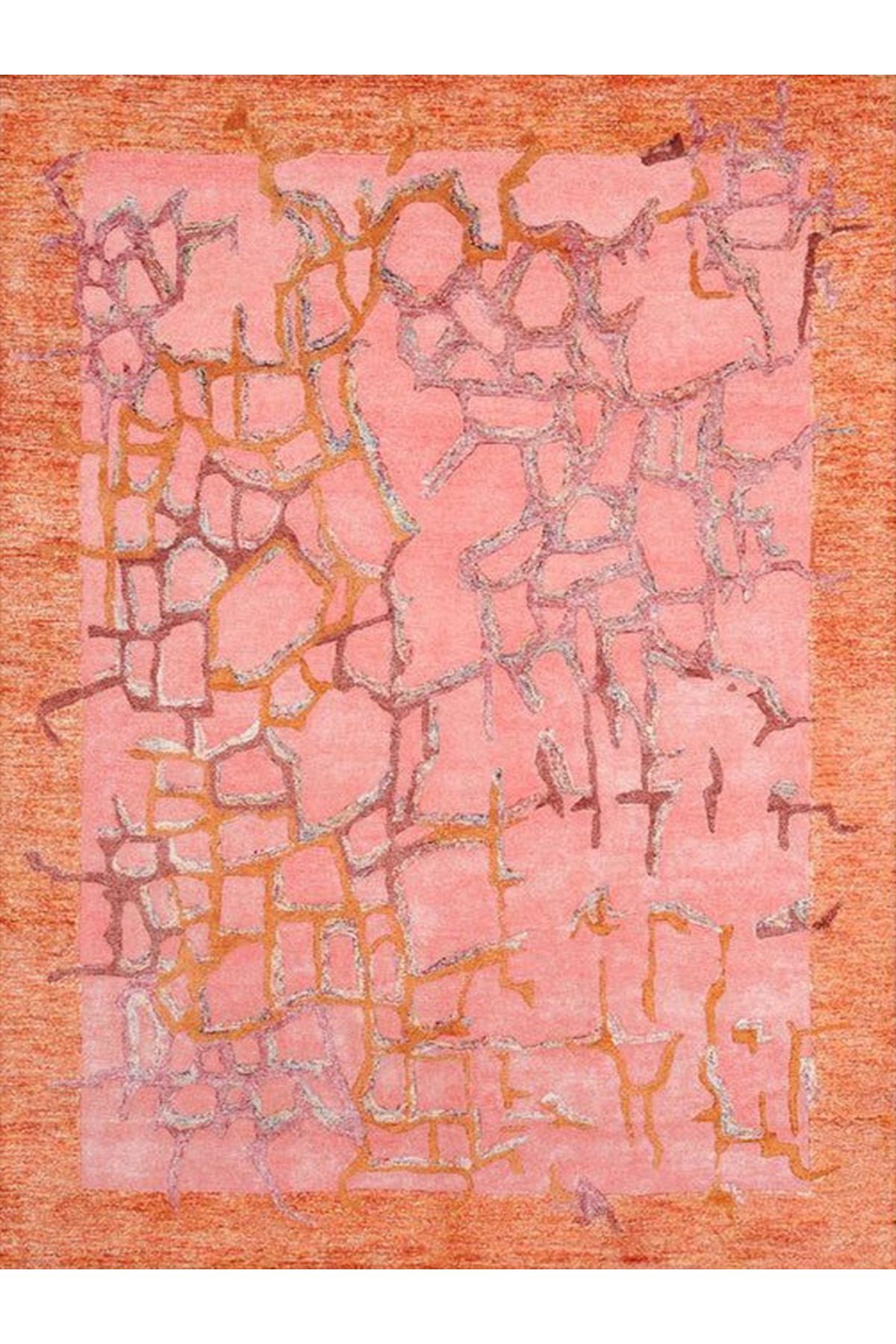 Aysu Koleksiyonu Turuncu Pembe Soyut Desenli Dokuma Taban Modern Dekoratif Halı aysu37