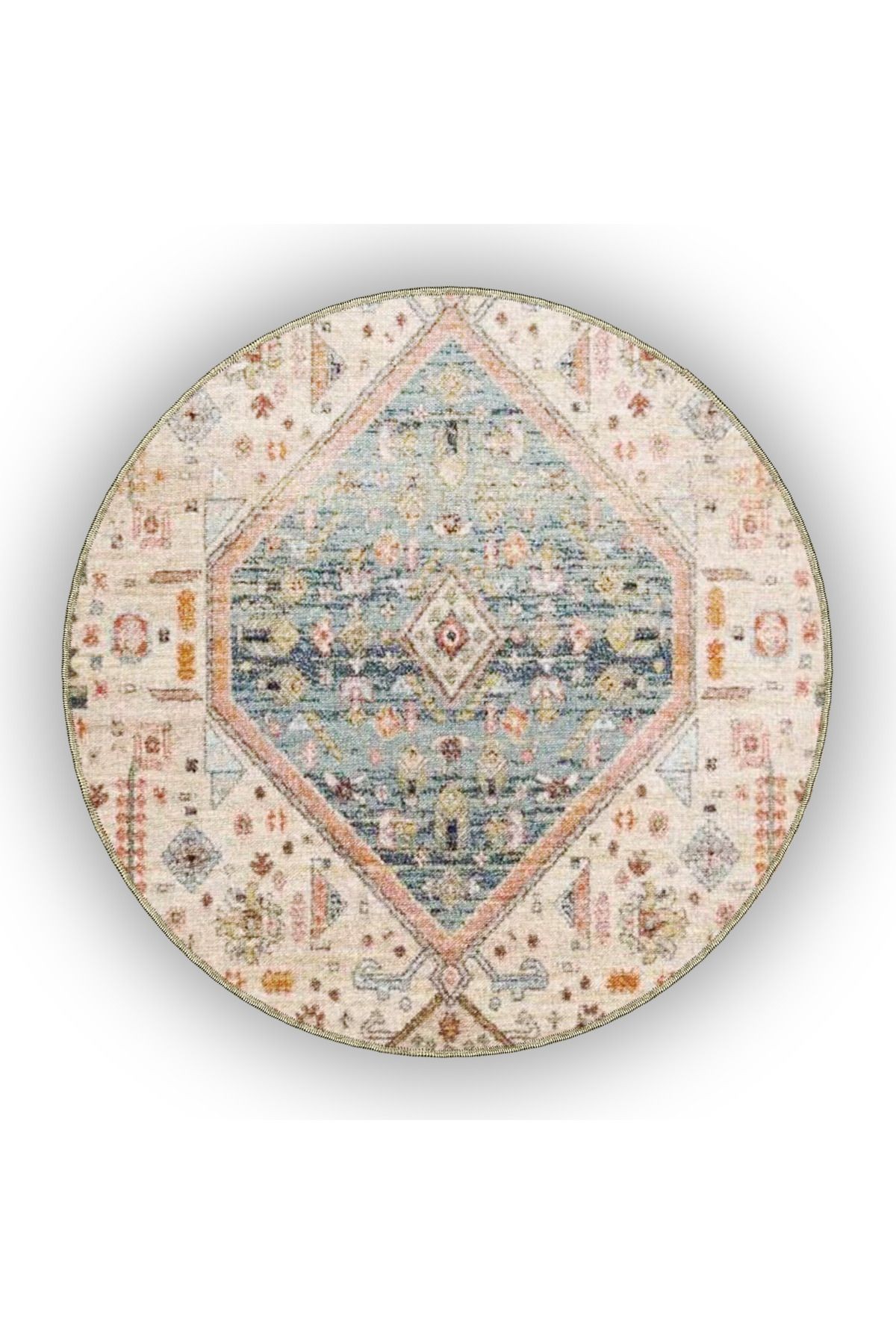 Bej Temalı Geleneksel Motif Desenli Vintage Dekoratif Halı 4773