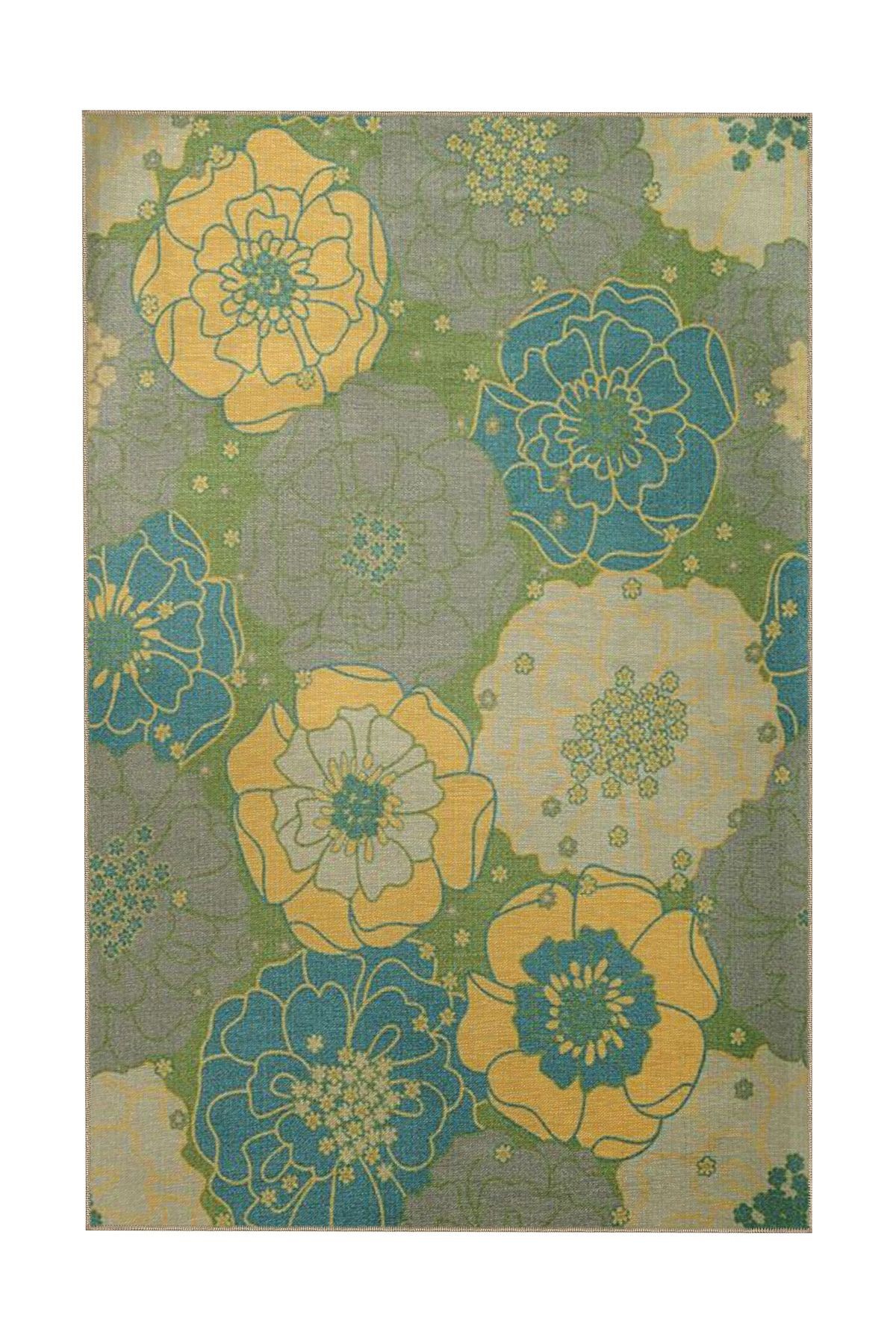 Pastel Tema Çok Renkli Karma Floral Çiçek Desenli Modern Dekoratif Halı 5344
