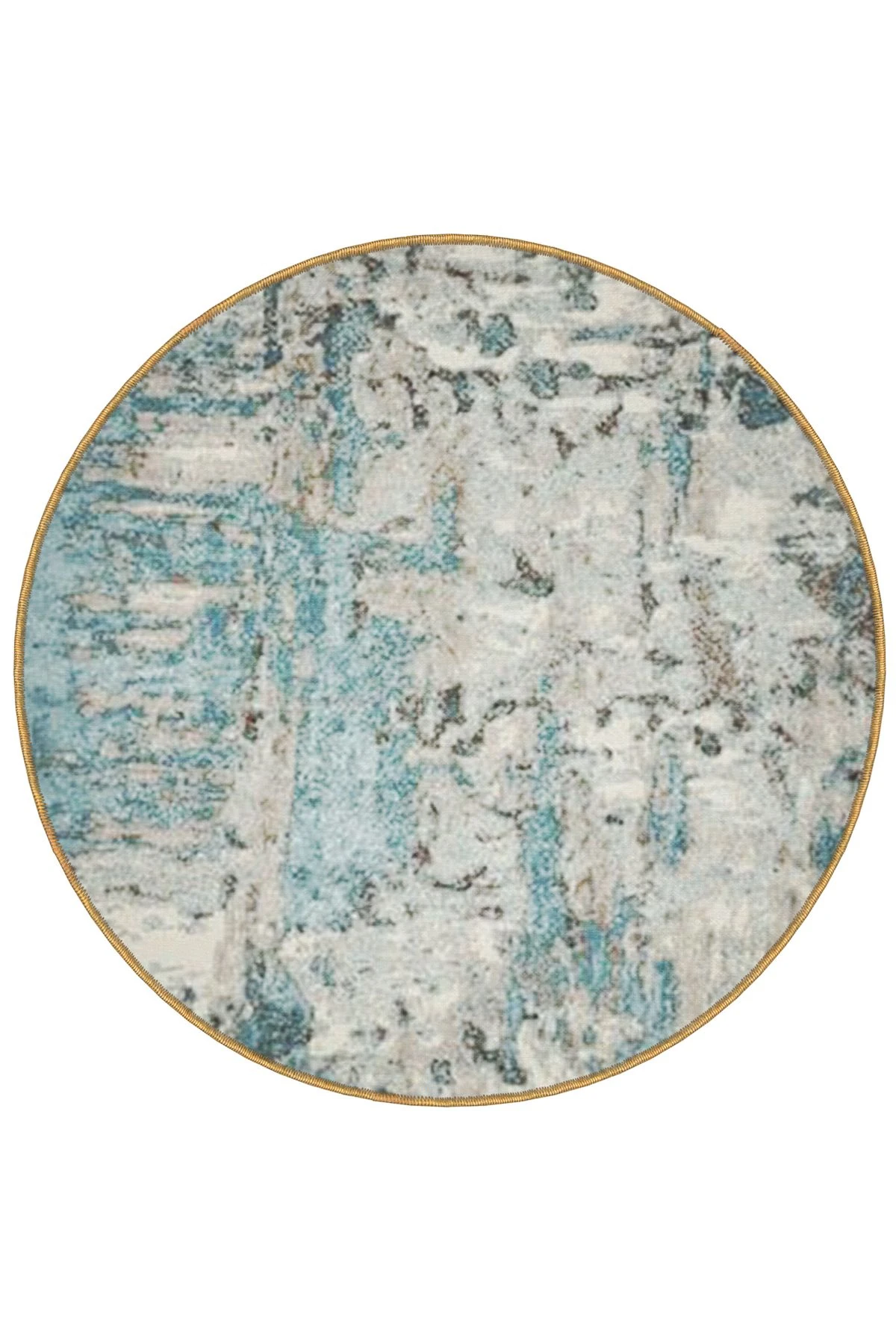 Mira Yuvarlak Mavi Beyaz Tonlarda Dokuma Taban Modern Dekoratif Halı 5550