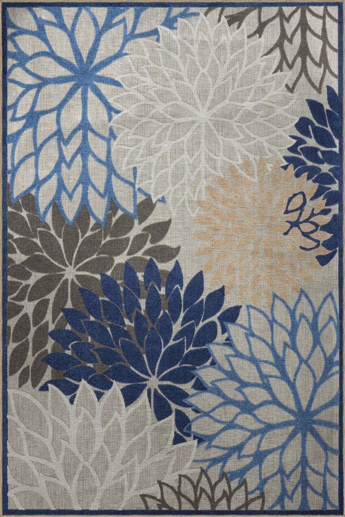 Mavi Temalı Çok Renkli Çiçek Desenli Kreatif Modern Dekoratif Halı 2836