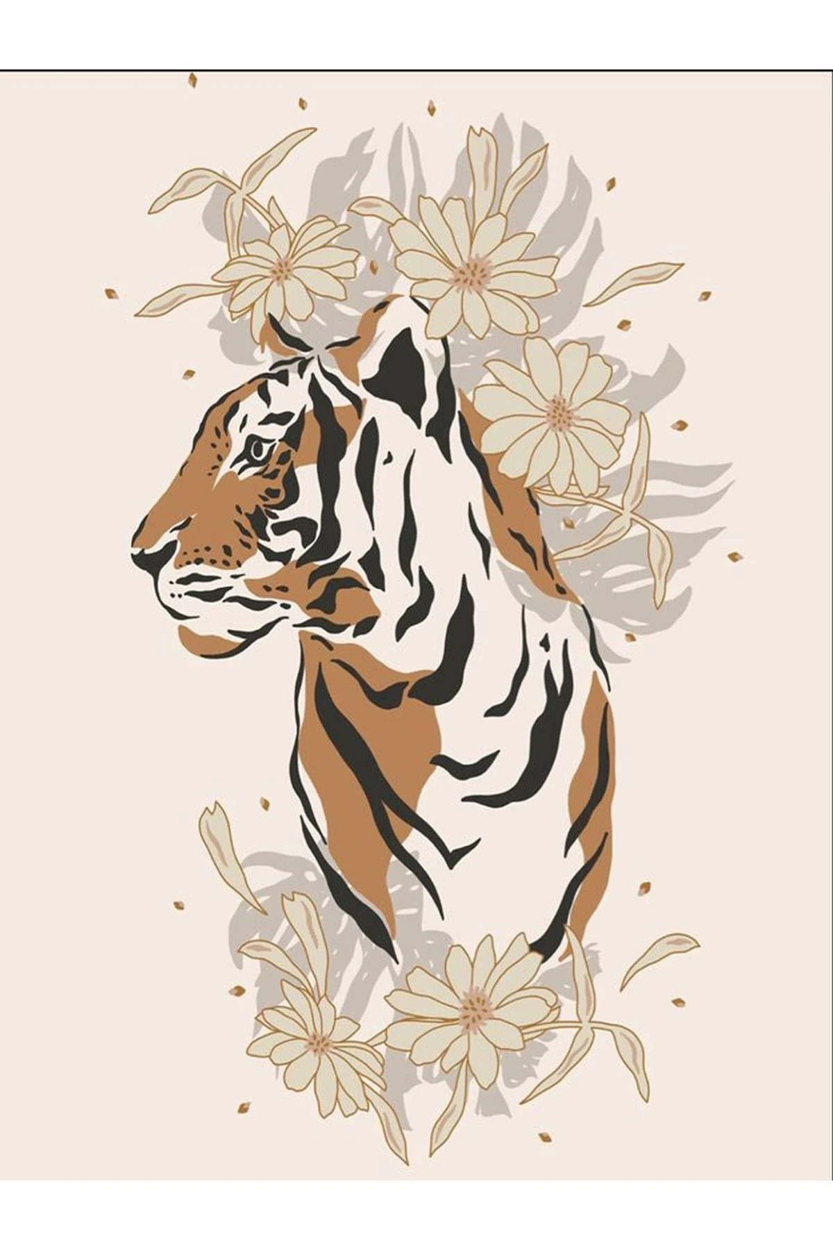 Kuzey Koleksiyonu Bej Tonlarda Kaplan Detaylı Dokuma Taban Modern Dekoratif Halı kuzey19