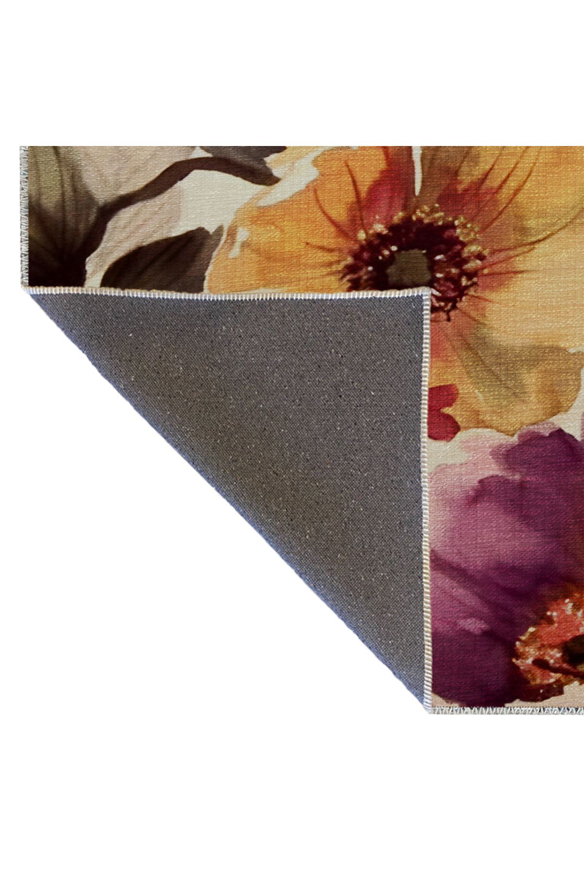 Mor Sarı Temalı Gül Desenli Kreatif Modern Dekoratif Halı 2143