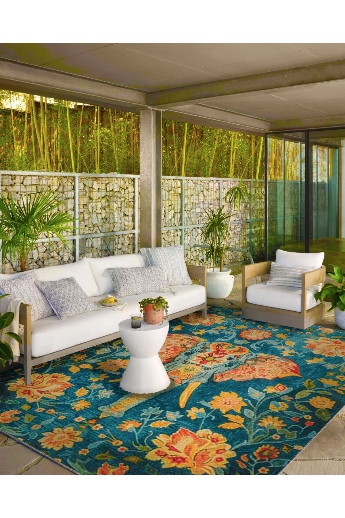 Paris Koleksiyonu Mavi Pembe Tonlar Fil ve Çiçekler Desenli Kreatif Modern Dekoratif Halı 126