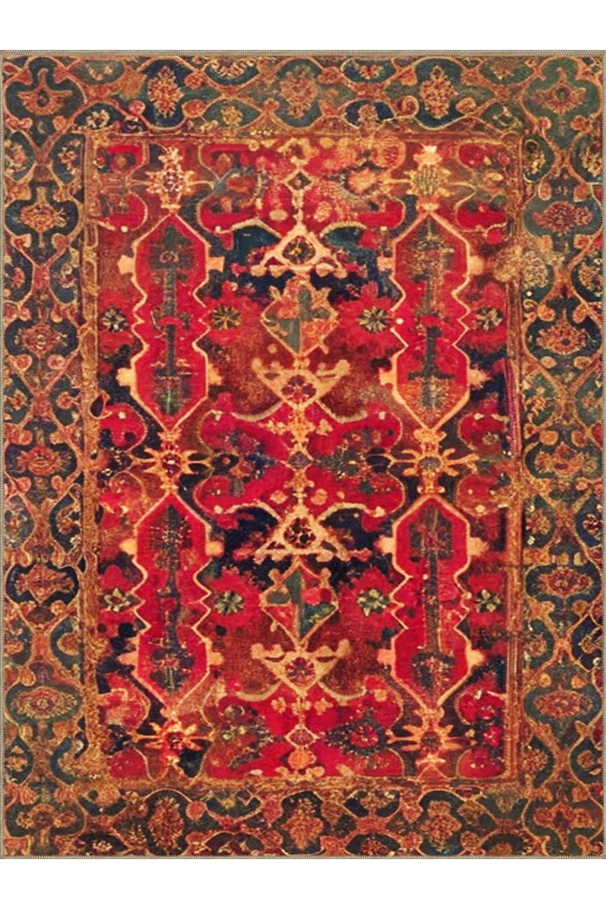 Royal Soyut Antik Desenli Püskül Detaylı Dokuma Taban Modern  Dekoratif Halı royal46