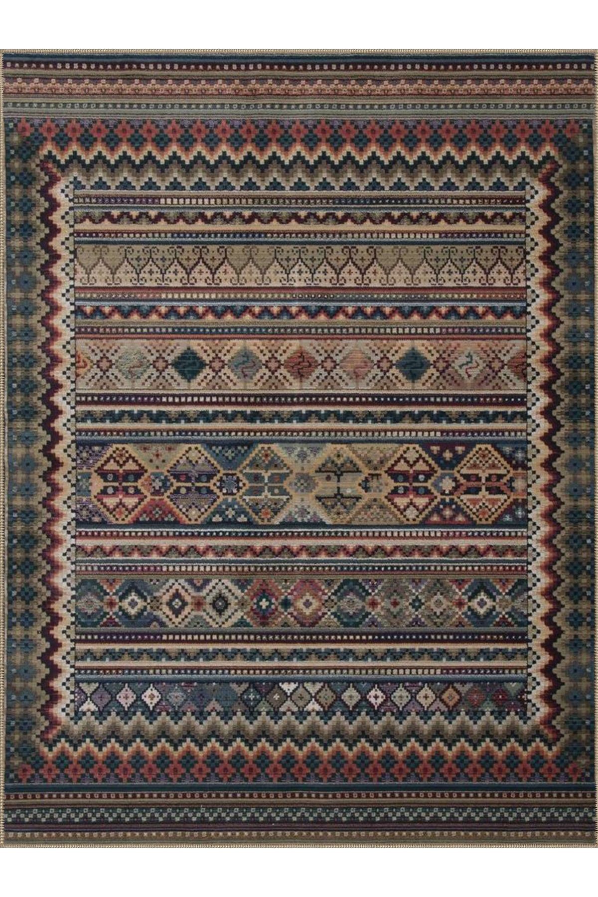 Ametist Serisi Koyu Tonlarda Motifler Detaylı Vintage Desen Dokuma Taban Dekoratif Halı ametist57