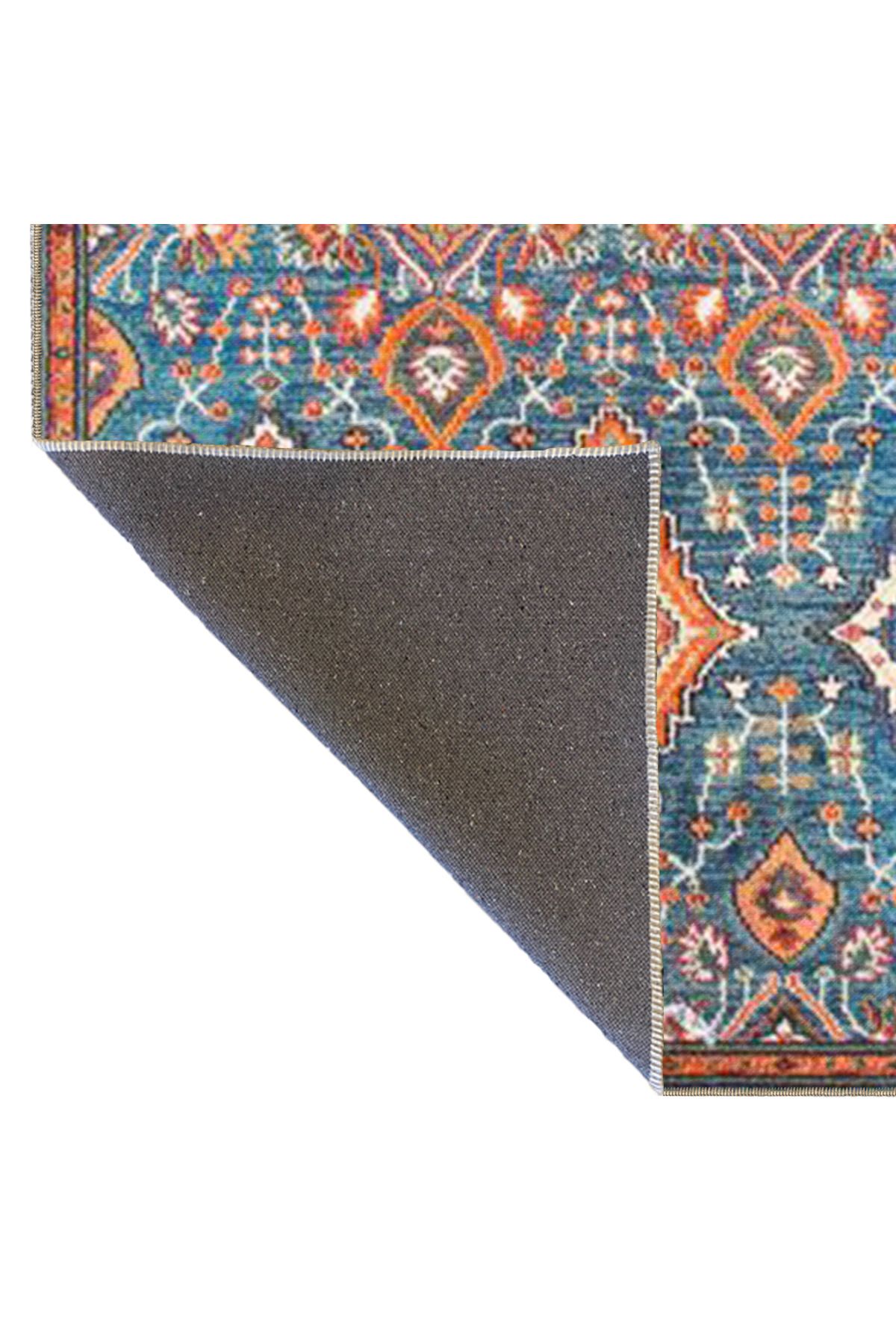 Mavi Bej Temalı Geleneksel Motif Etnik Desenli Vintage Dekoratif Halı 3636