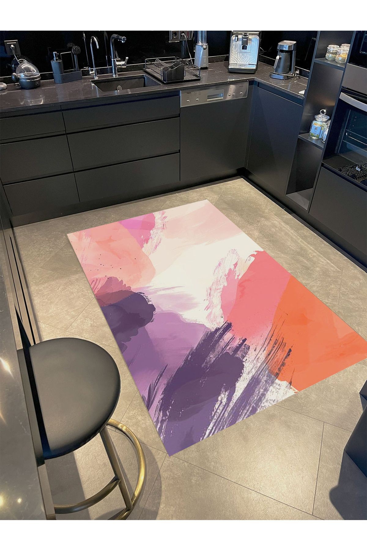 Kemal Koleksiyonu Pembe Mor Tonlar Soyut Abstract Desenli Dokuma Taban Modern Dekoratif Halı 30