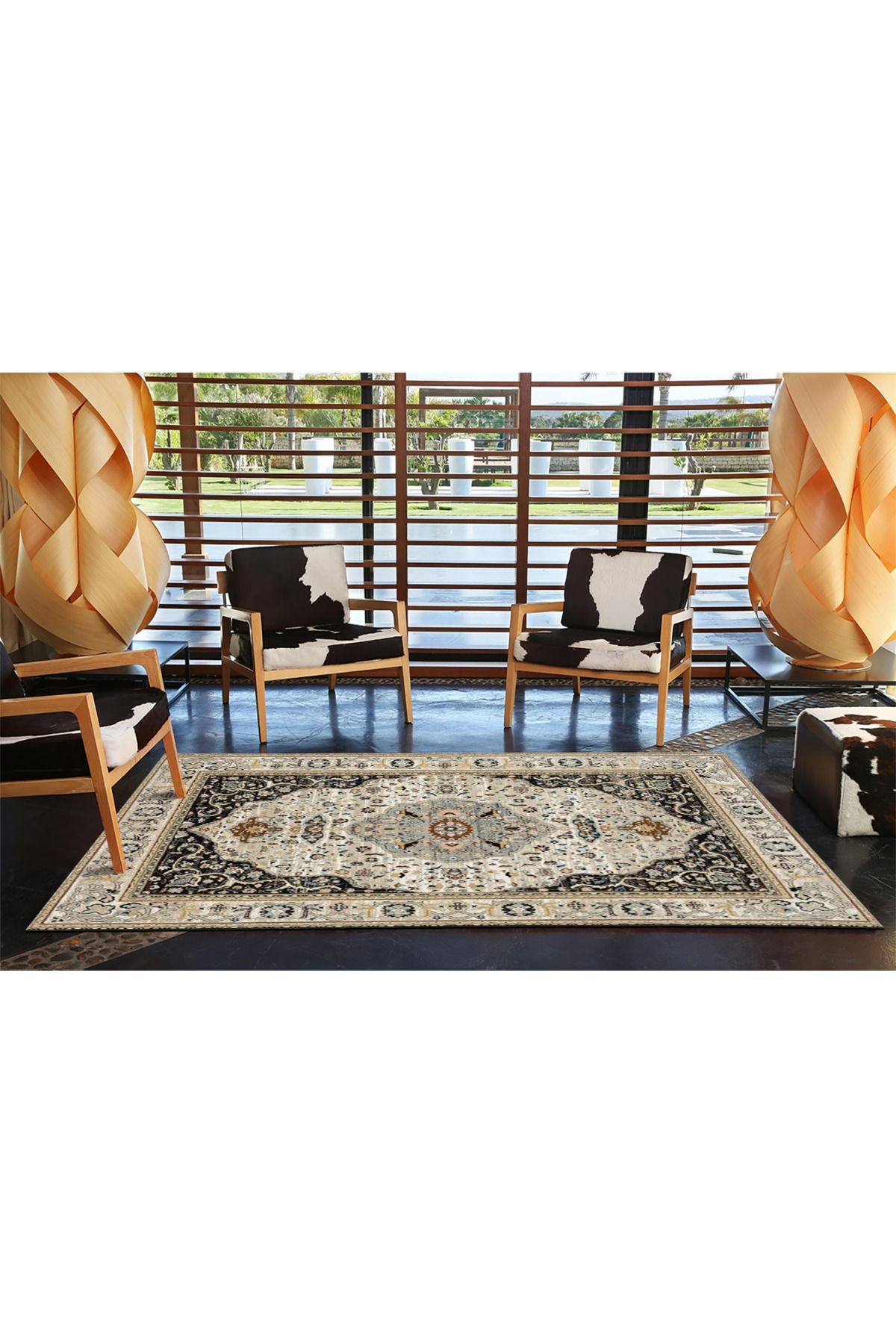 Bej Temalı Geleneksel Motif Çiçek Desenli Vintage Dekoratif Halı 4633