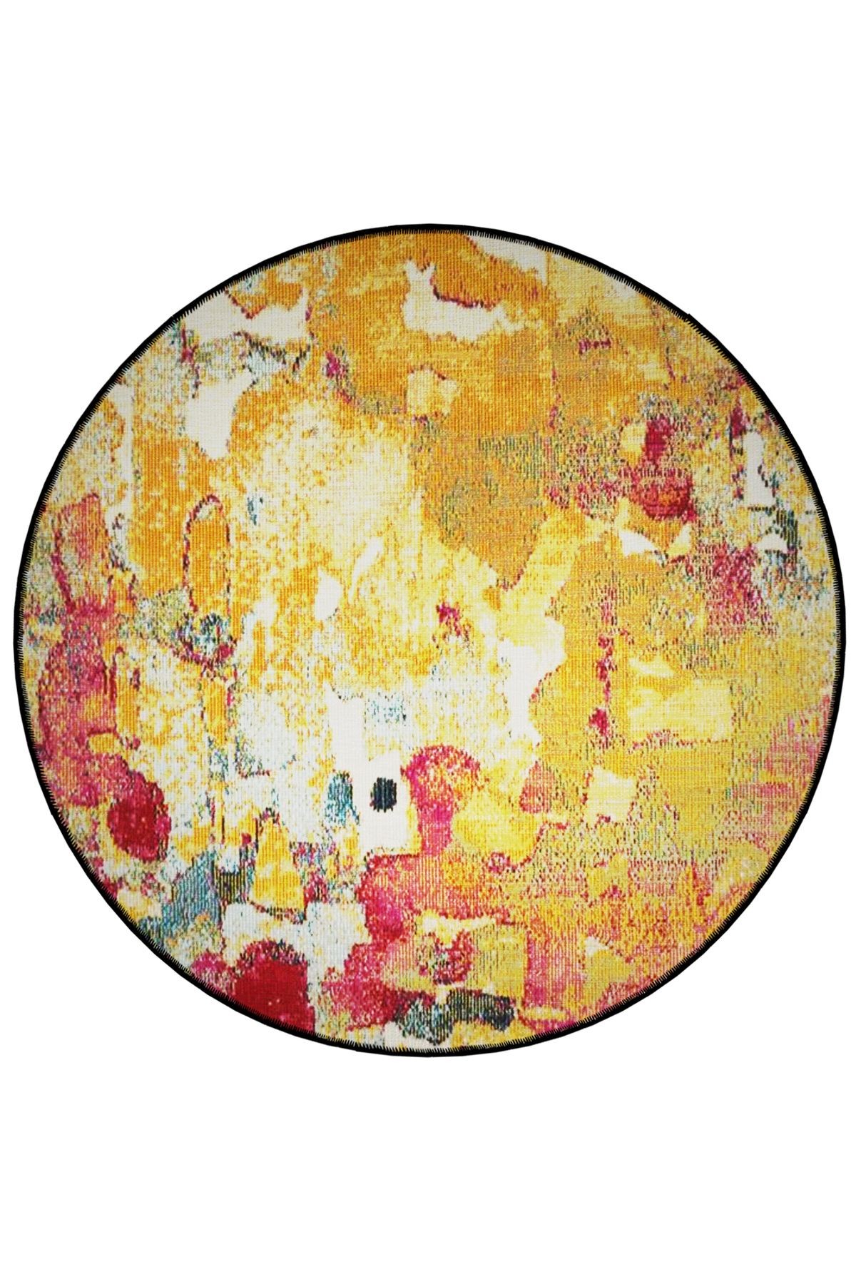 Çok Renkli Soyut Desenli Yuvarlak Dokuma Taban Modern Dekoratif Halı 6167