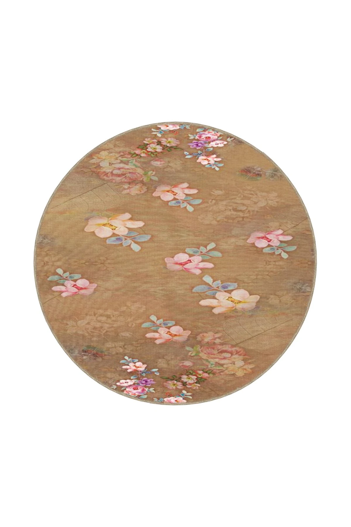 Çiçekli Modern Kahverengi Etnik Desenli Dokuma Taban ve Dekoratif Yıkanabilir Halı miravip8613