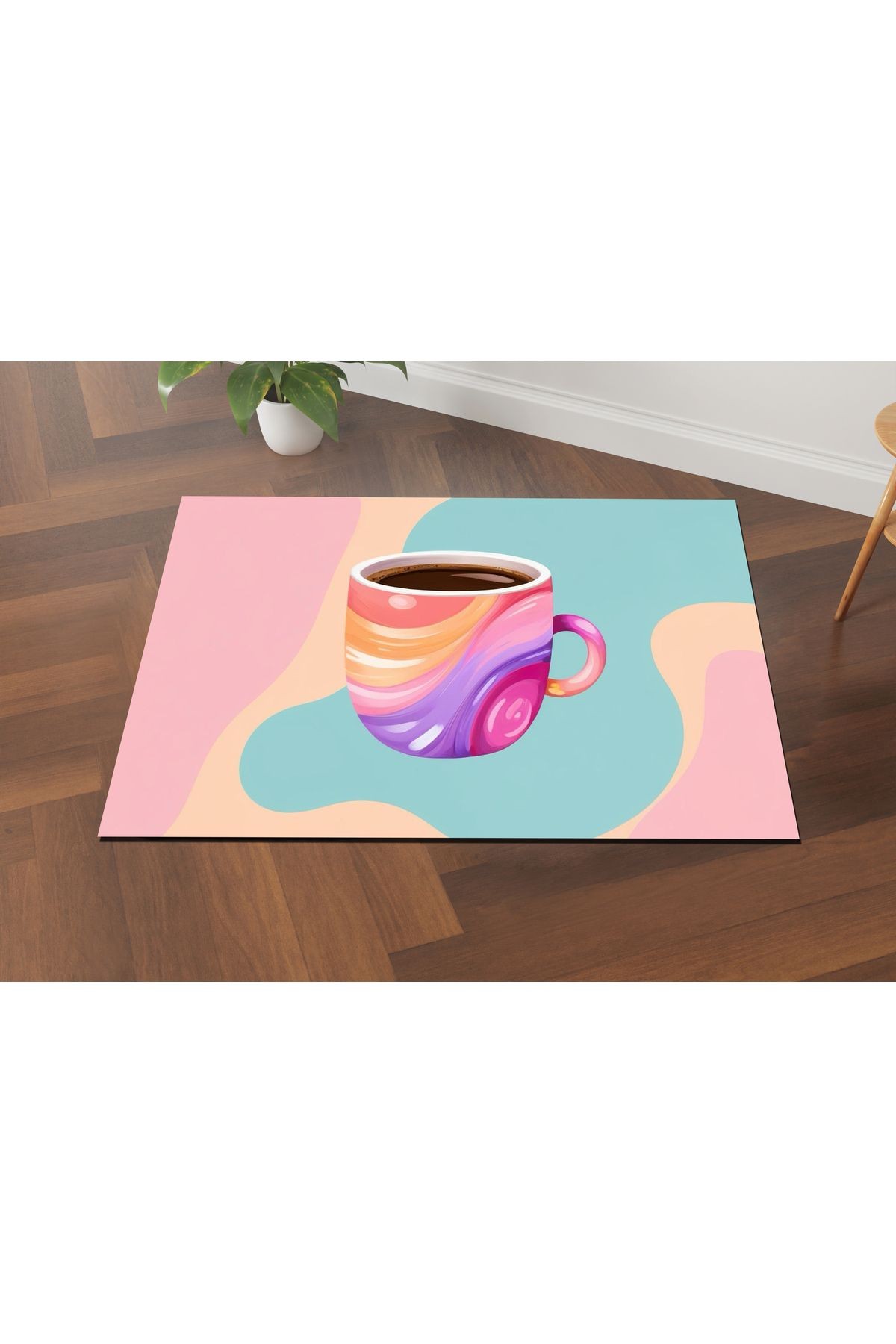 Özge Koleksiyonu Pastel Tonlarda Fincan Desenli Dokuma Taban Modern Dekoratif Halı özge55